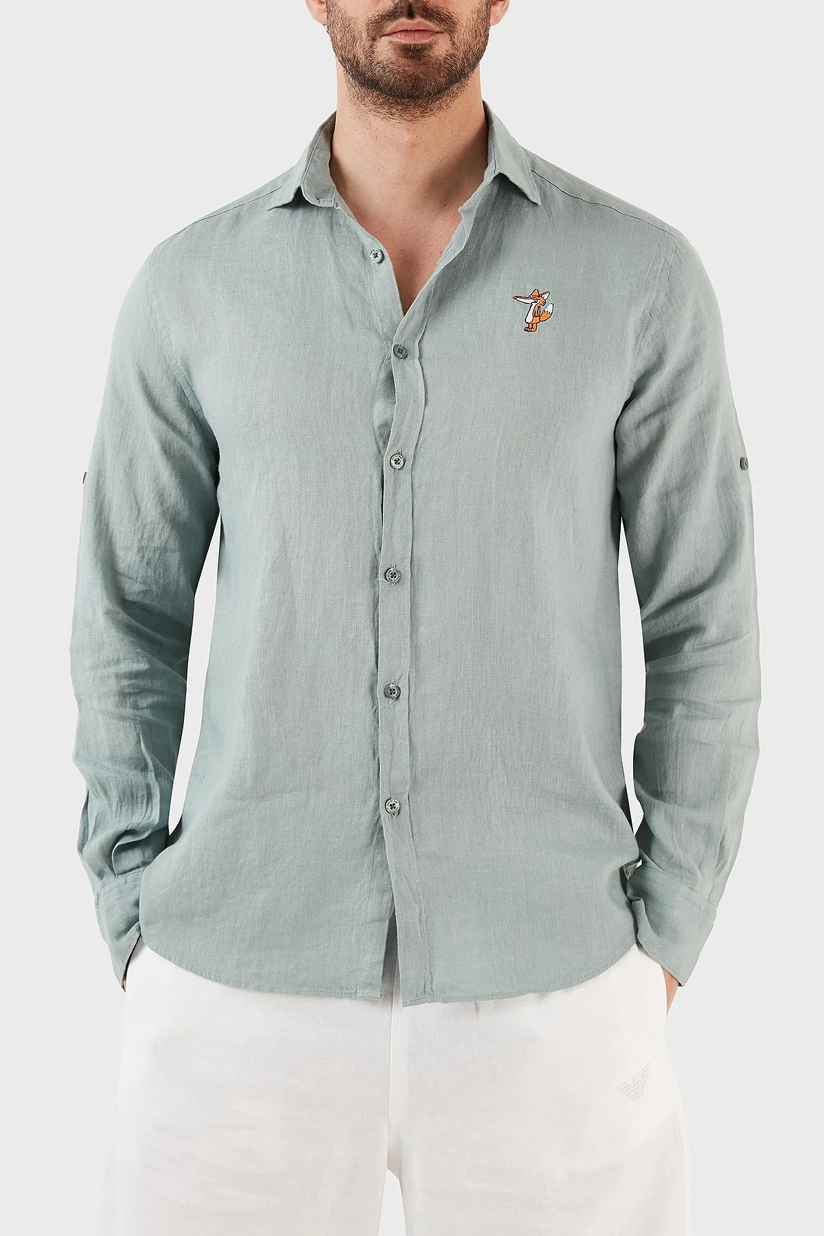 Ruck & Maul Regular Fit Nakış Detaylı Uzun Kollu % 100 Keten Erkek Gömlek RMM027000007 23950 MİNT - 1