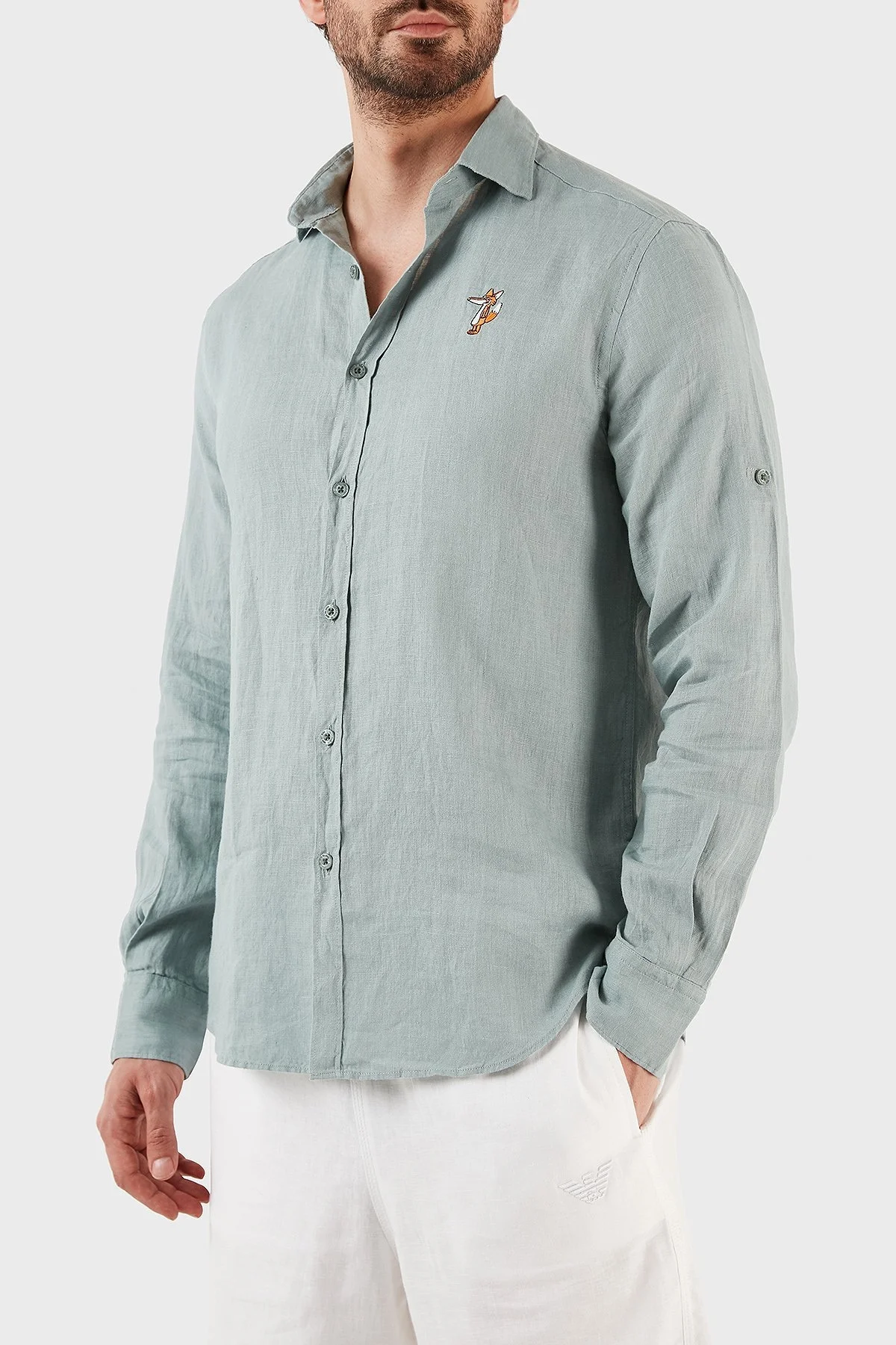 Ruck & Maul Regular Fit Nakış Detaylı Uzun Kollu % 100 Keten Erkek Gömlek RMM027000007 23950 MİNT - 2