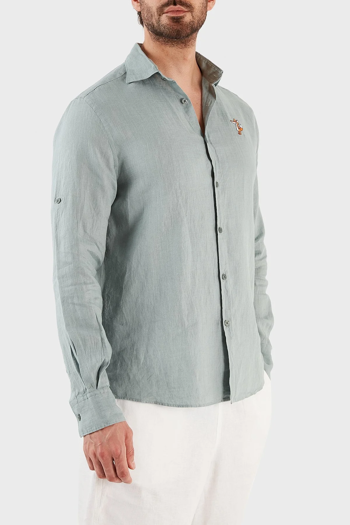 Ruck & Maul Regular Fit Nakış Detaylı Uzun Kollu % 100 Keten Erkek Gömlek RMM027000007 23950 MİNT - 3