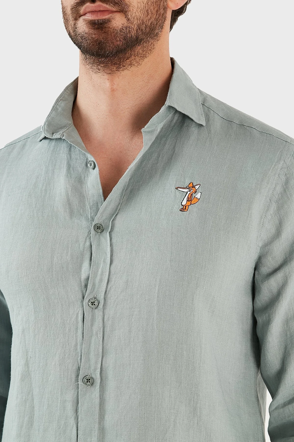 Ruck & Maul Regular Fit Nakış Detaylı Uzun Kollu % 100 Keten Erkek Gömlek RMM027000007 23950 MİNT - 4