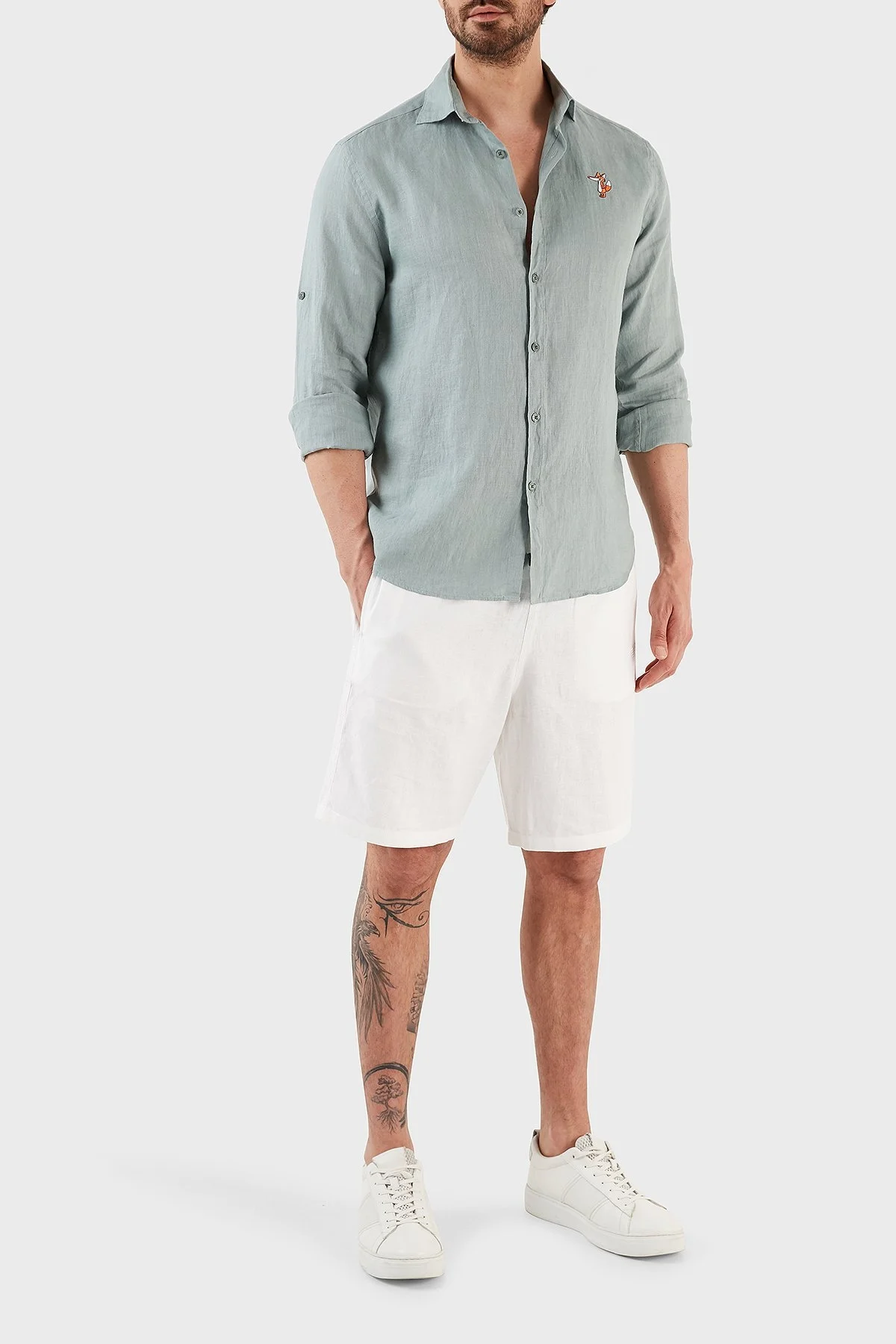 Ruck & Maul Regular Fit Nakış Detaylı Uzun Kollu % 100 Keten Erkek Gömlek RMM027000007 23950 MİNT - 6