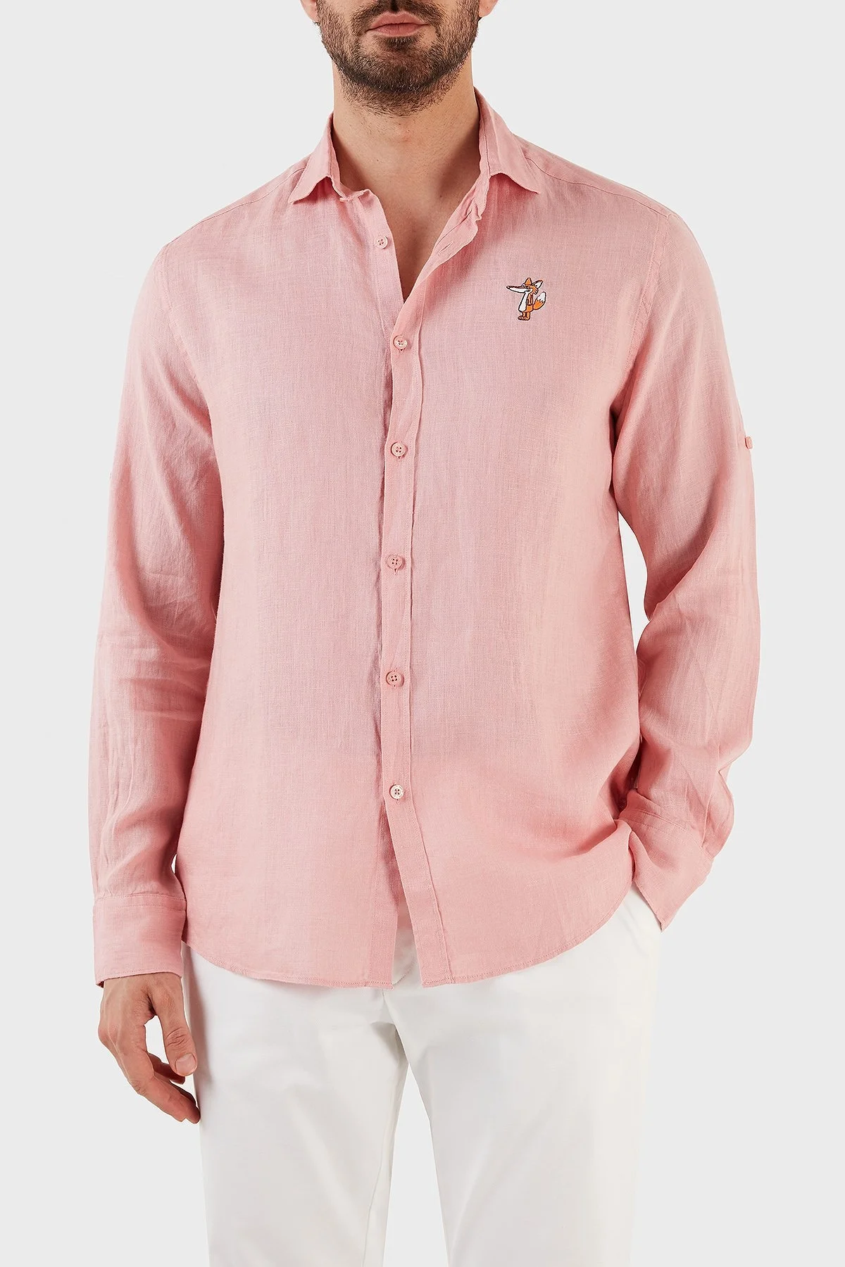 Ruck & Maul Regular Fit Nakış Detaylı Uzun Kollu % 100 Keten Erkek Gömlek RMM027000007 23950 PEMBE - 1