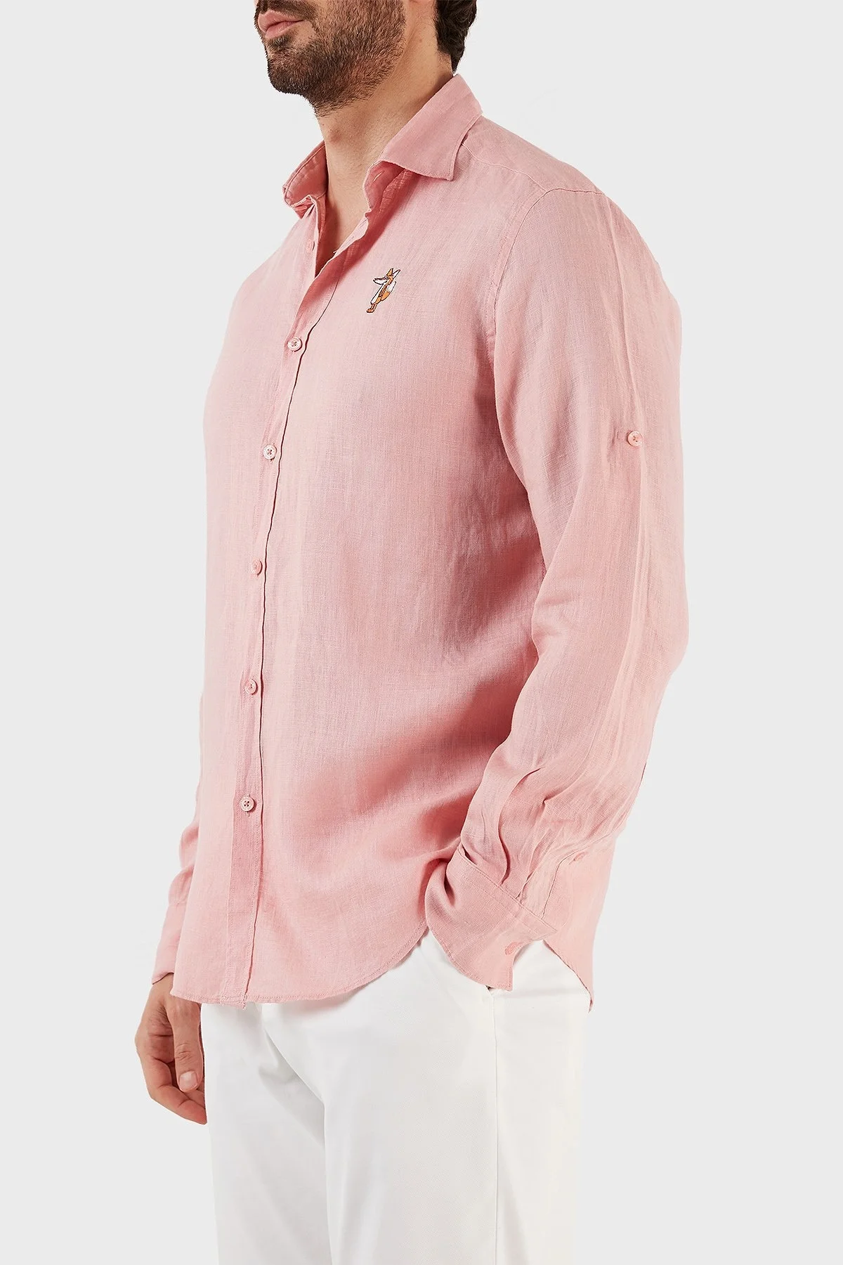 Ruck & Maul Regular Fit Nakış Detaylı Uzun Kollu % 100 Keten Erkek Gömlek RMM027000007 23950 PEMBE - 2