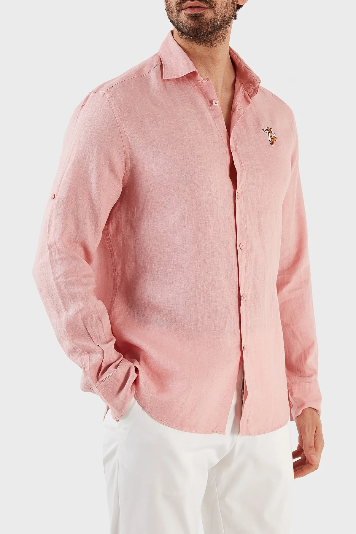 Ruck & Maul Regular Fit Nakış Detaylı Uzun Kollu % 100 Keten Erkek Gömlek RMM027000007 23950 PEMBE - 3