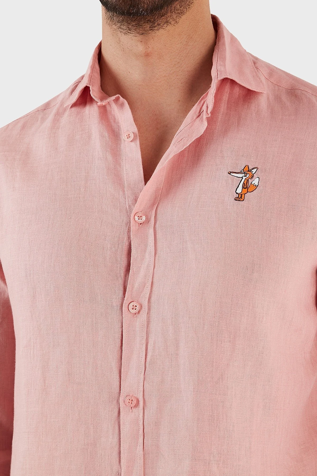 Ruck & Maul Regular Fit Nakış Detaylı Uzun Kollu % 100 Keten Erkek Gömlek RMM027000007 23950 PEMBE - 4