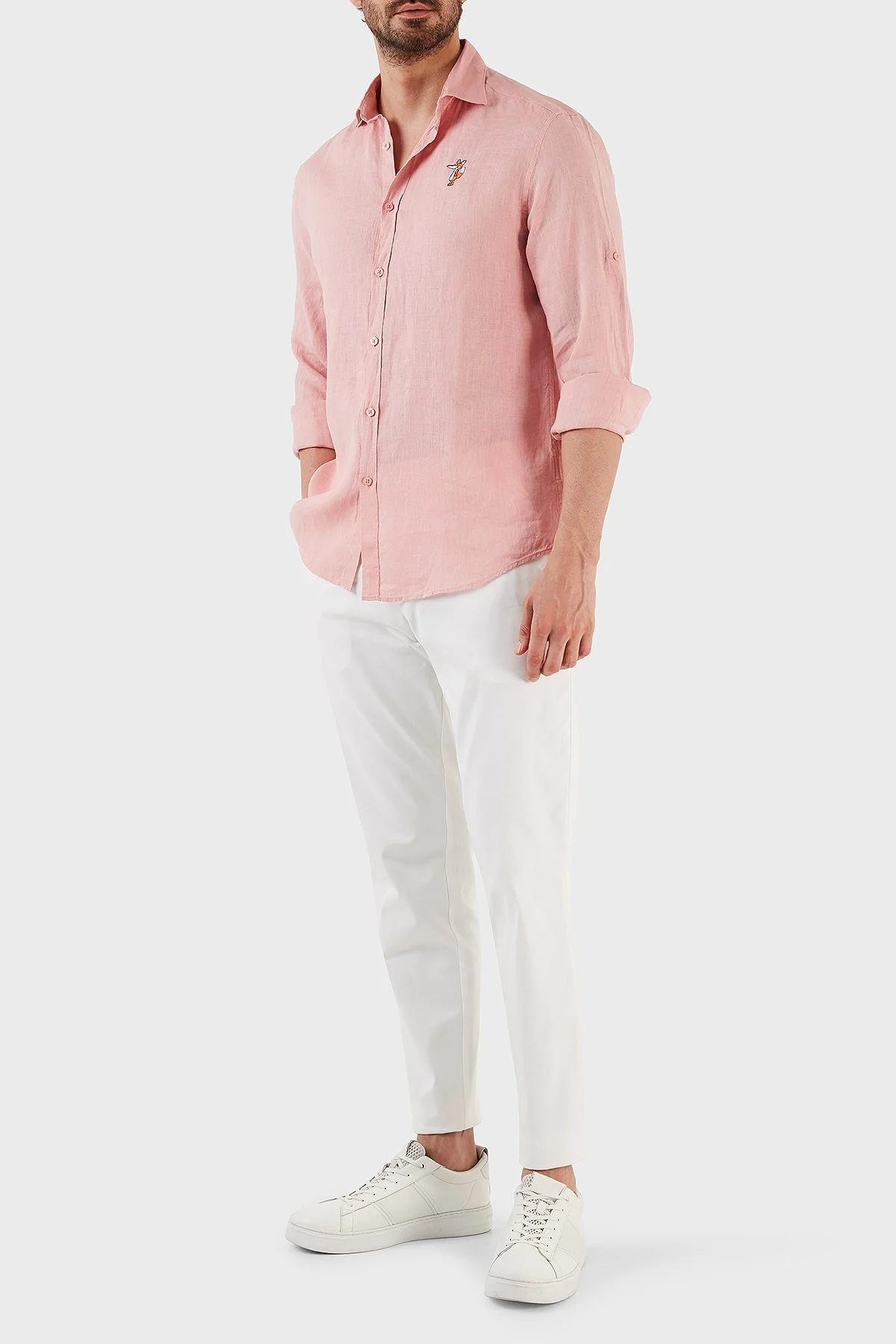 Ruck & Maul Regular Fit Nakış Detaylı Uzun Kollu % 100 Keten Erkek Gömlek RMM027000007 23950 PEMBE - 6