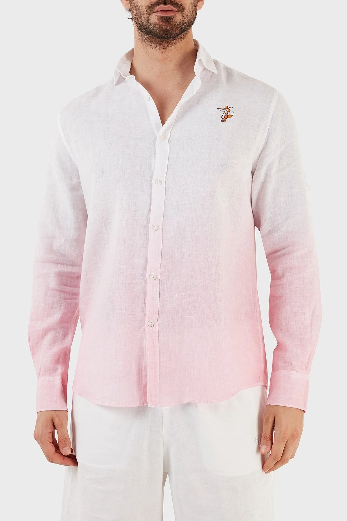 Ruck & Maul Regular Fit Uzun Kollu % 100 Keten Erkek Gömlek RMM027000008 23952 PEMBE - 1