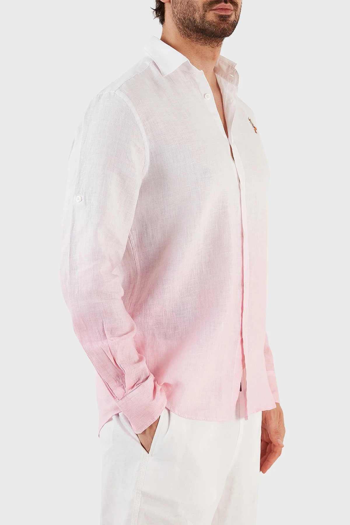 Ruck & Maul Regular Fit Uzun Kollu % 100 Keten Erkek Gömlek RMM027000008 23952 PEMBE - 2