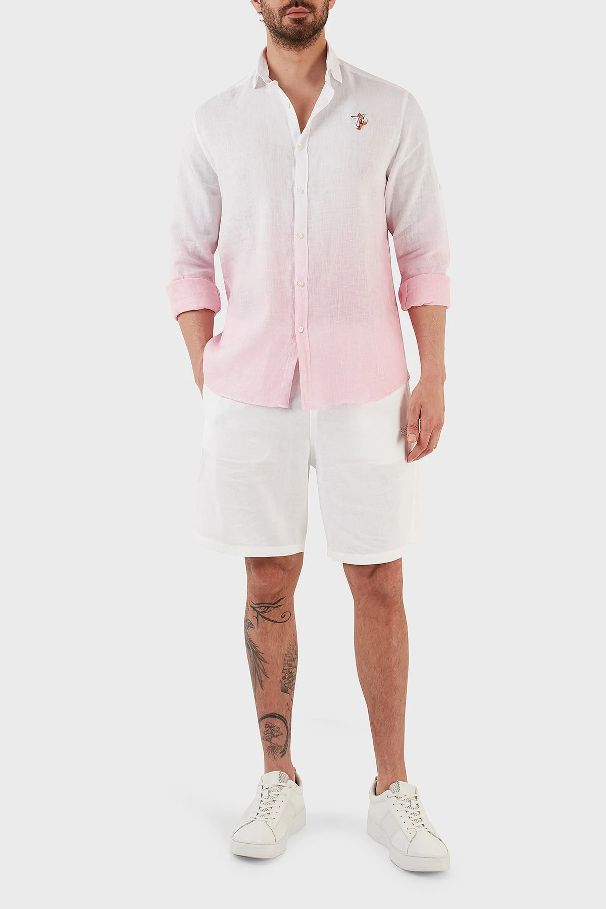 Ruck & Maul Regular Fit Uzun Kollu % 100 Keten Erkek Gömlek RMM027000008 23952 PEMBE - 4