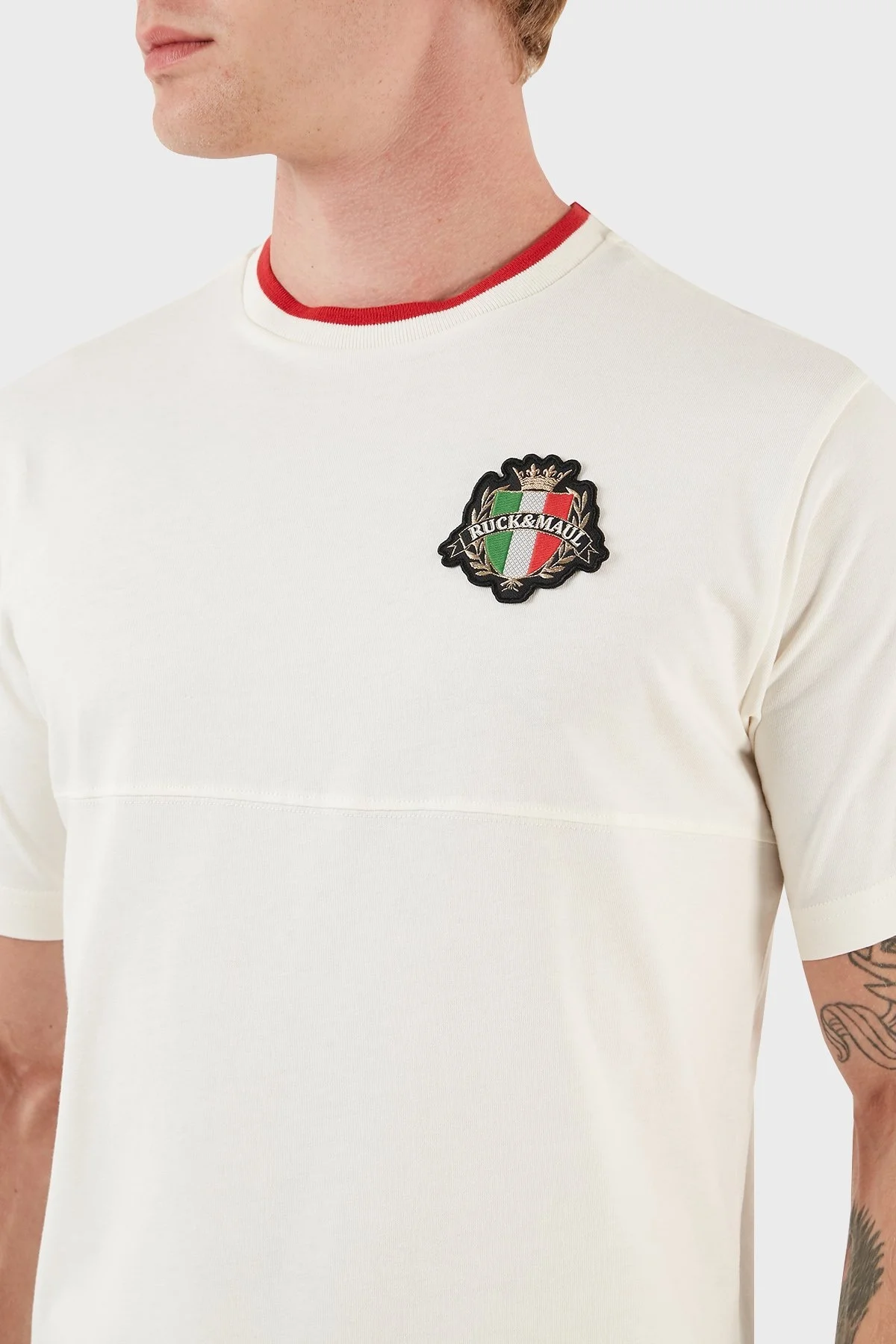 Ruck & Maul Sırt Baskılı % 100 Pamuk Regular Fit Örme Erkek T Shirt RMM031300012 24665 EKRU - 4