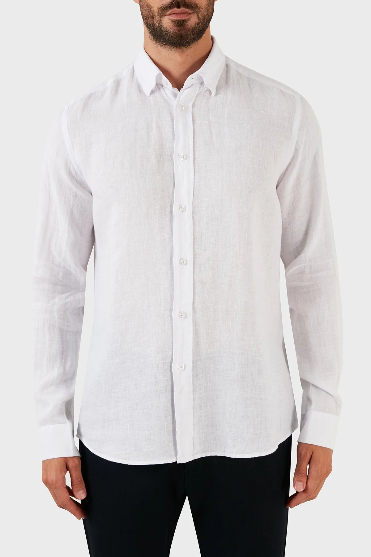 Ruck & Maul Uzun Kollu % 100 Keten Erkek Gömlek RMM02D000002 BEYAZ - 1