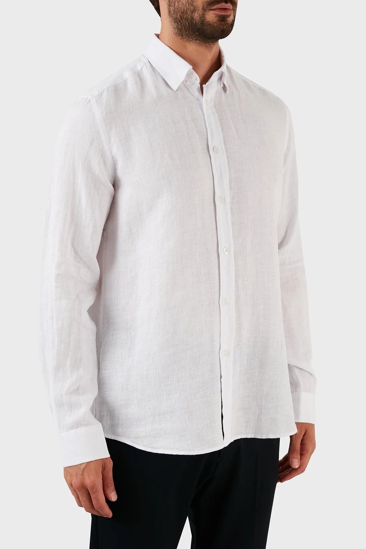Ruck & Maul Uzun Kollu % 100 Keten Erkek Gömlek RMM02D000002 BEYAZ - 4