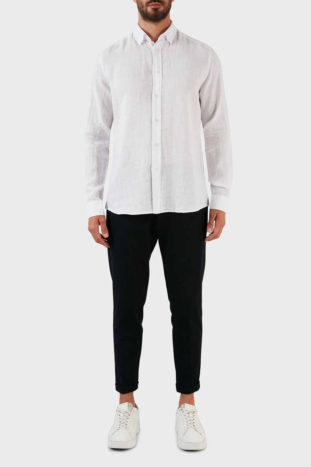 Ruck & Maul Uzun Kollu % 100 Keten Erkek Gömlek RMM02D000002 BEYAZ - 5