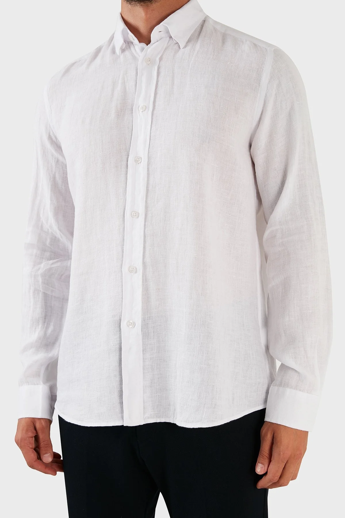 Ruck & Maul Uzun Kollu % 100 Keten Erkek Gömlek RMM02D000002 BEYAZ - 6
