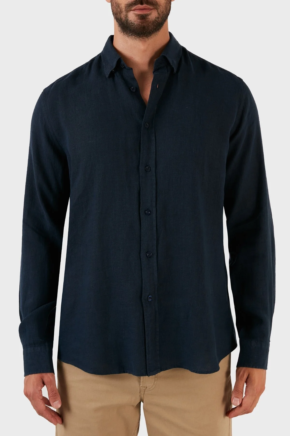 Ruck & Maul Uzun Kollu % 100 Keten Erkek Gömlek RMM02D000002 LACİVERT - 1