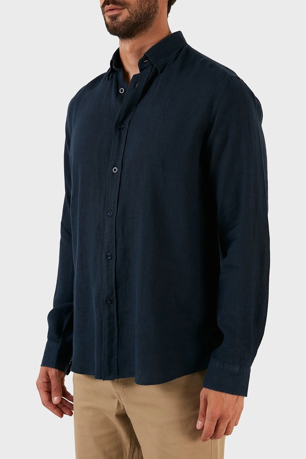 Ruck & Maul Uzun Kollu % 100 Keten Erkek Gömlek RMM02D000002 LACİVERT - 3