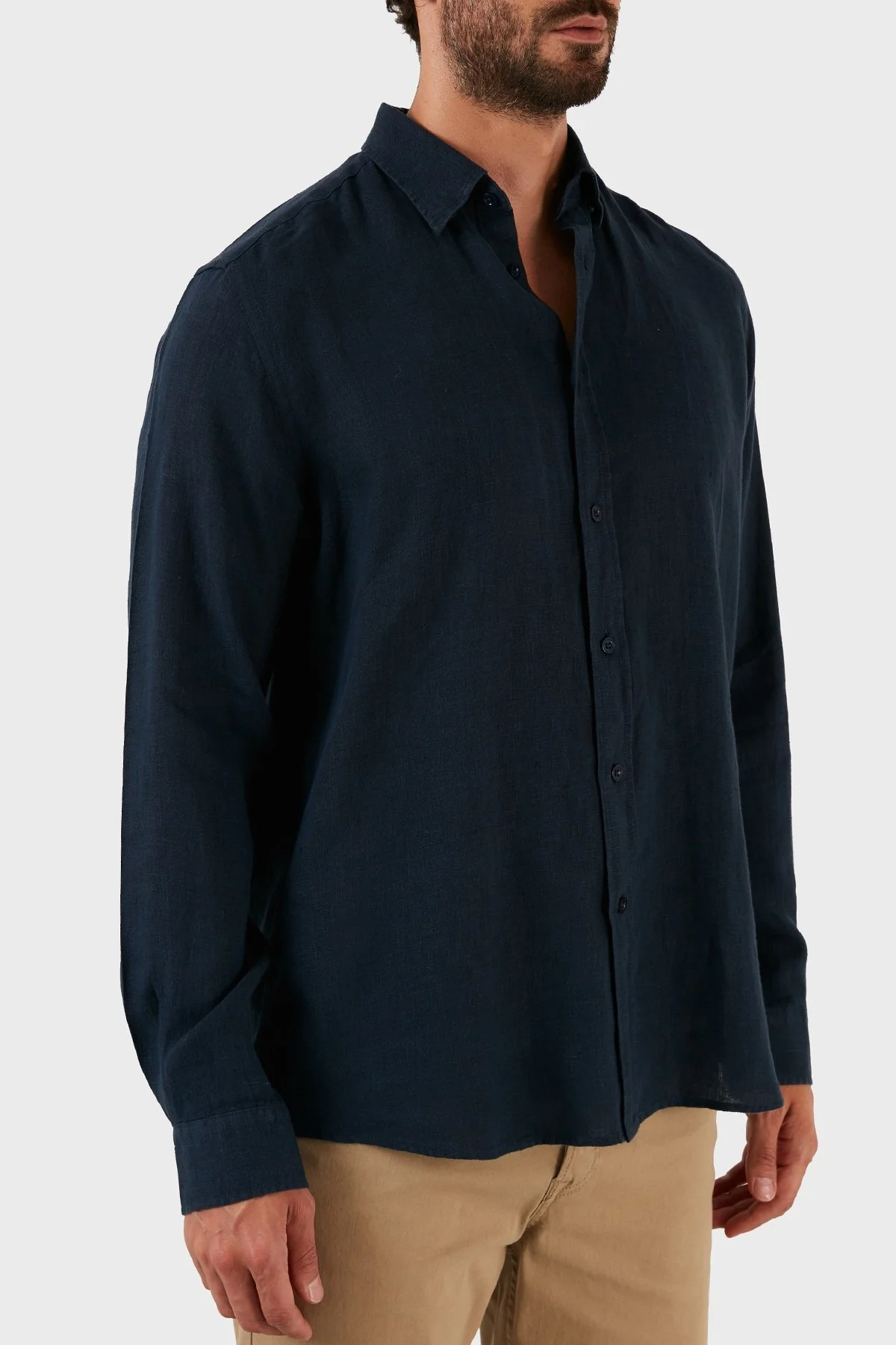 Ruck & Maul Uzun Kollu % 100 Keten Erkek Gömlek RMM02D000002 LACİVERT - 4