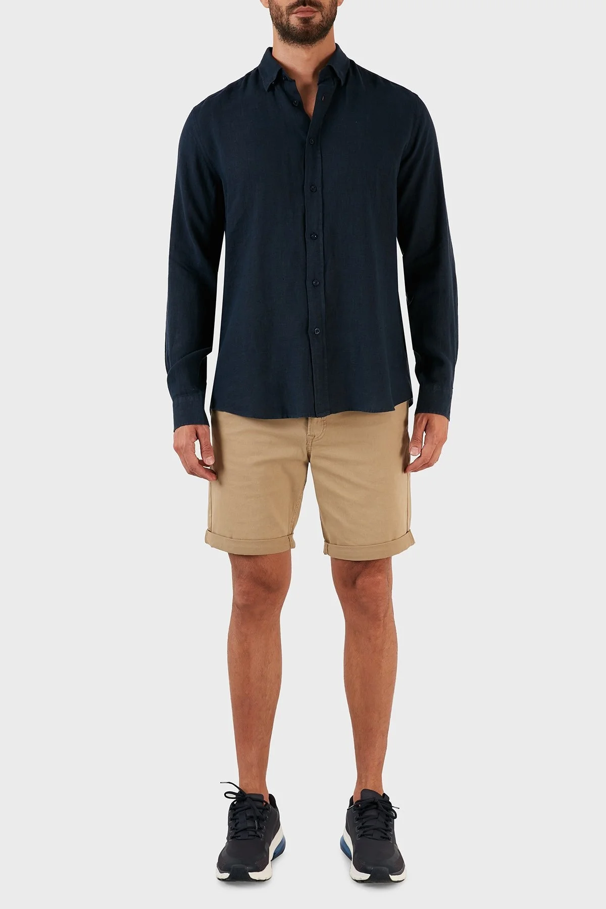 Ruck & Maul Uzun Kollu % 100 Keten Erkek Gömlek RMM02D000002 LACİVERT - 5