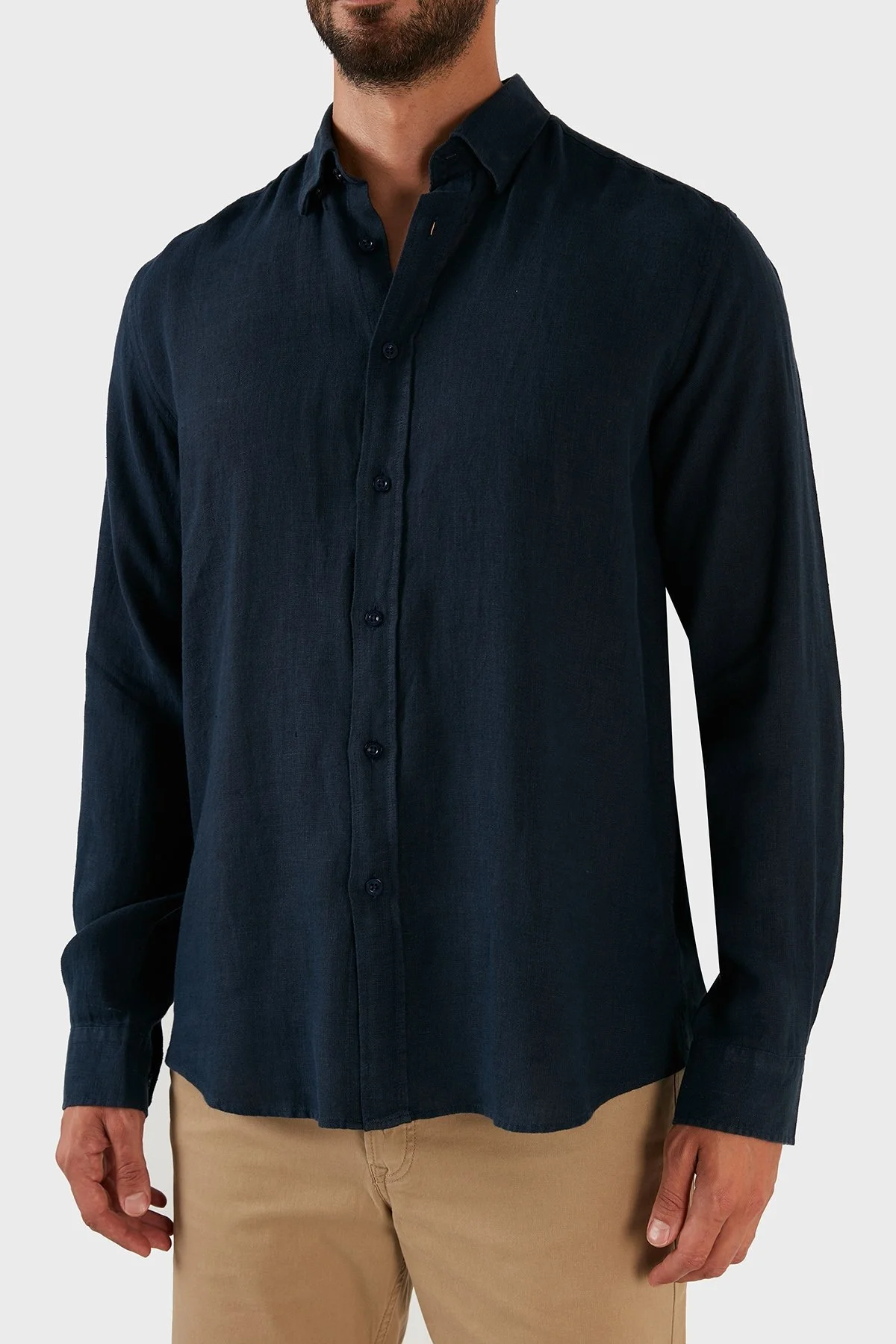Ruck & Maul Uzun Kollu % 100 Keten Erkek Gömlek RMM02D000002 LACİVERT - 6