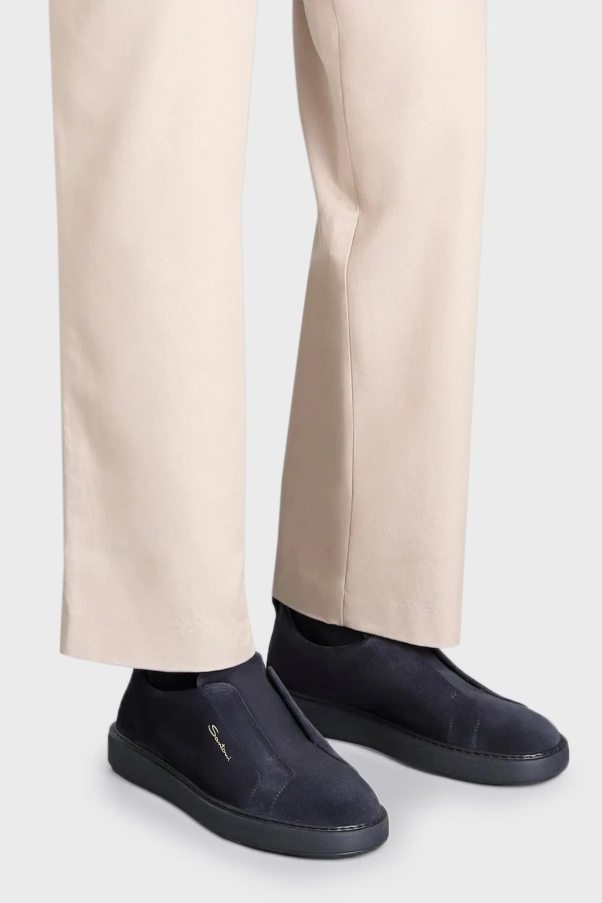 Santoni % 100 Deri Süet Slip-On Sneaker Erkek Ayakkabı MBCD21995OCATSEYU60 LACİVERT - 2