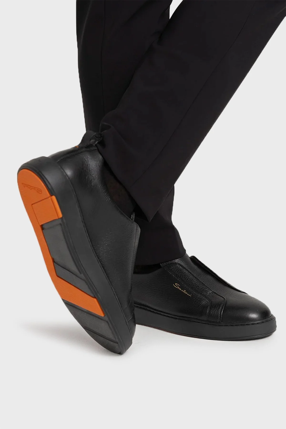 Santoni Logolu Deri Sneaker Erkek Ayakkabı MBCD21995NEAKAUAN01 SİYAH - 8