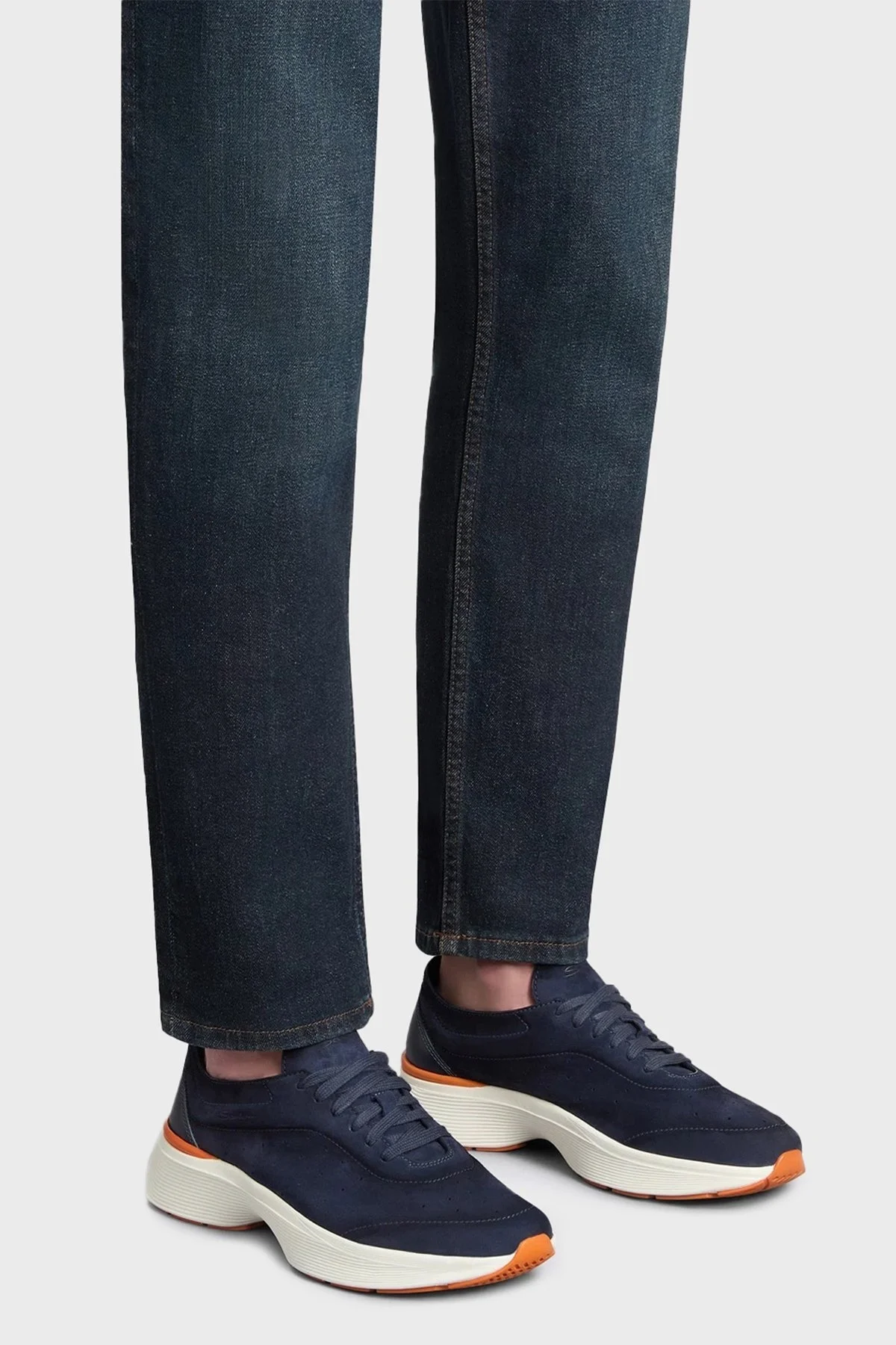 Santoni Logolu Hakiki Deri ve Süet Detaylı Kalın Taban Sneaker Erkek Ayakkabı MBBC22070BARTSOGU60 LACİVERT - 8