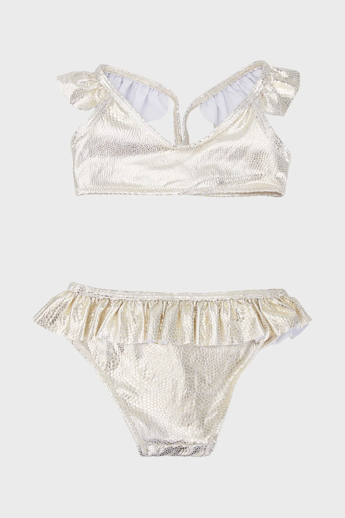 Slipstop Glitter Fırfırlı Kolay Kuruyan Uv Korumalı Parlak Kız Çocuk Bikini SB2313000415 GOLD - 2