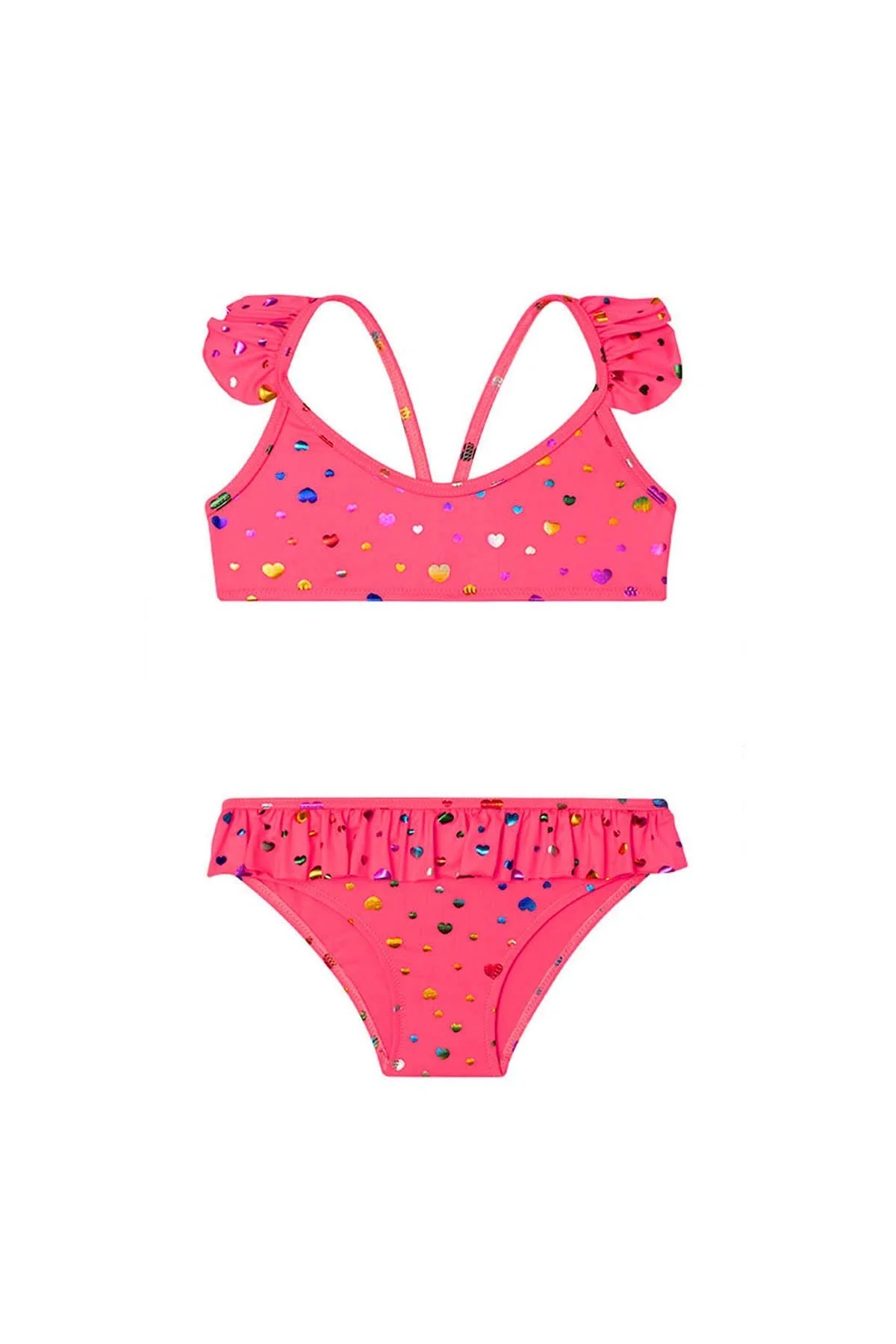 Slipstop Sırt Detaylı Fırfırlı Çabuk Kuruyan Betty Unisex Çocuk Bikini SM21110165 PEMBE - 1