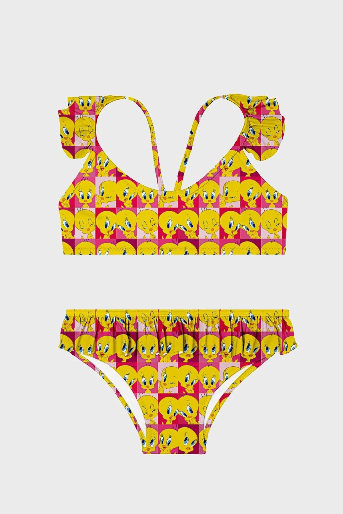 Slipstop Uccello Fırfırlı Kolay Kuruyan Uv Korumalı Kız Çocuk Bikini SB2311050118 Sarı-Pembe - 1