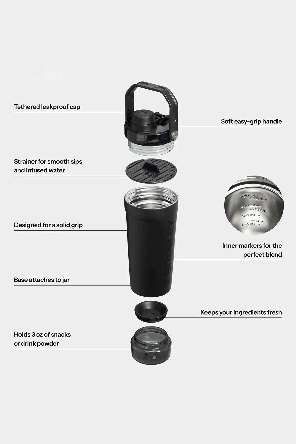 Stanley The Activate 0.60L Shaker Unisex Termos 10-13007 Siyah - 3