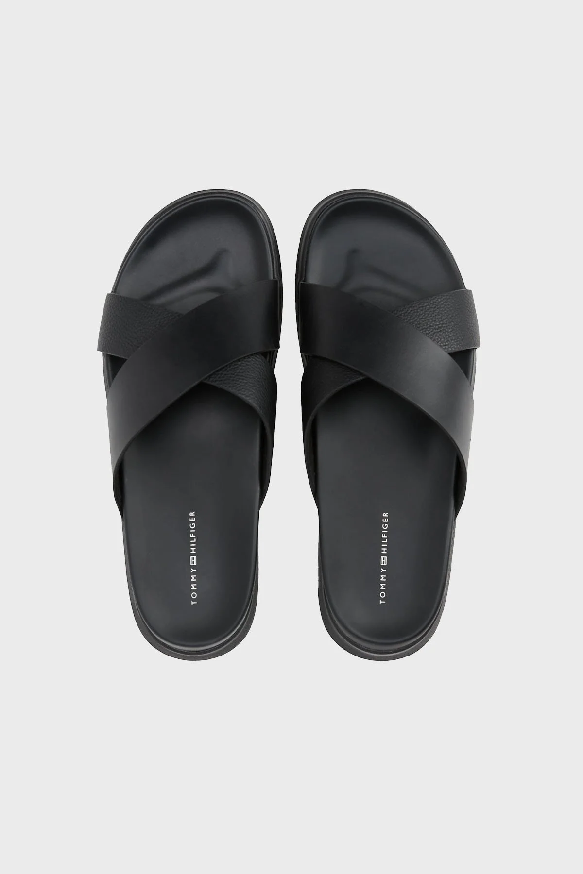 Tommy Hilfiger % 100 Deri Çapraz Çift Bantlı Erkek Sandalet FM0FM05358 BDS SİYAH - 5