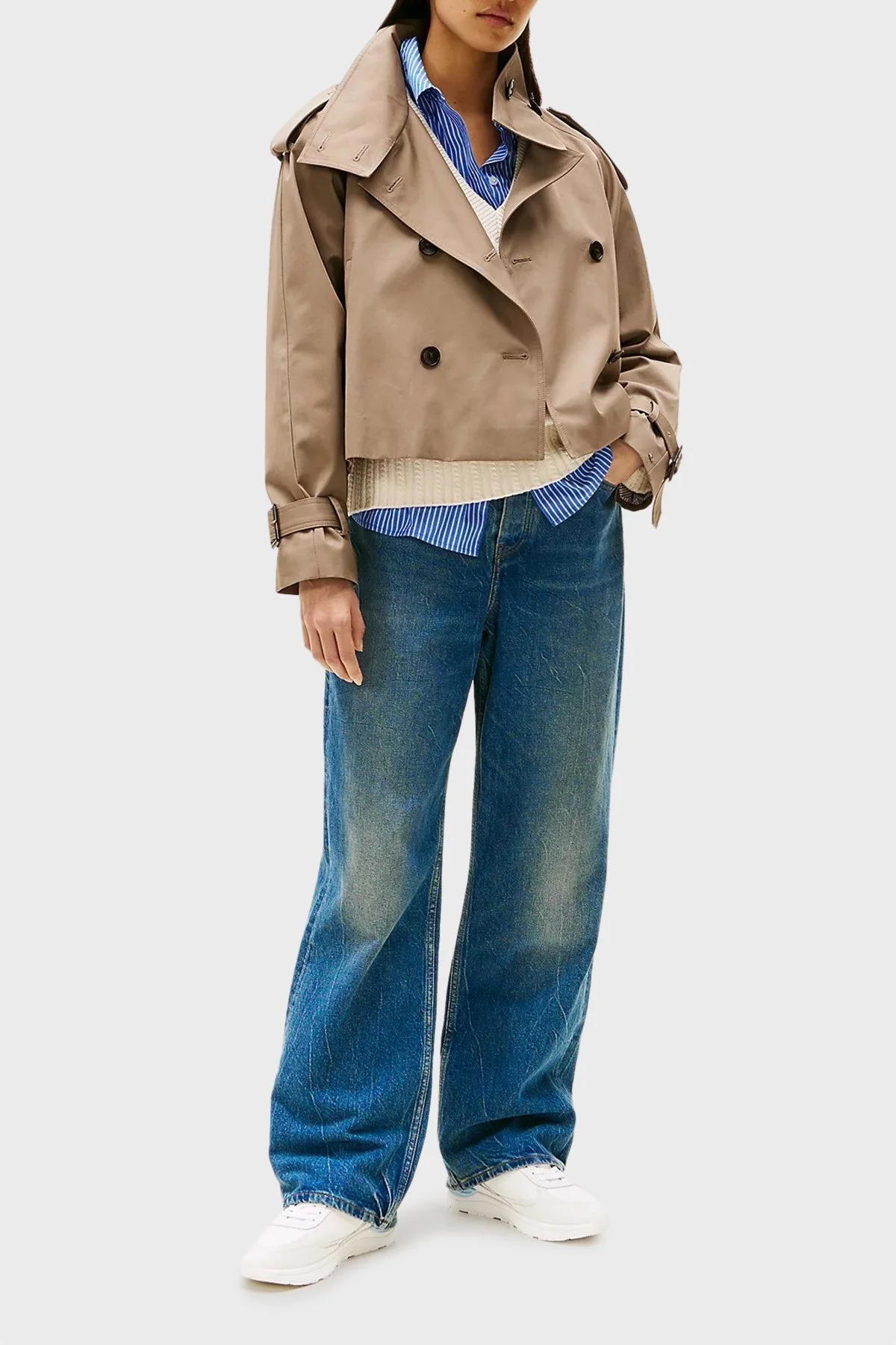 Tommy Hilfiger % 100 Deri Logolu Sneaker Bayan Ayakkabı FW0FW08472 0LH EKRU-MAVİ - 2