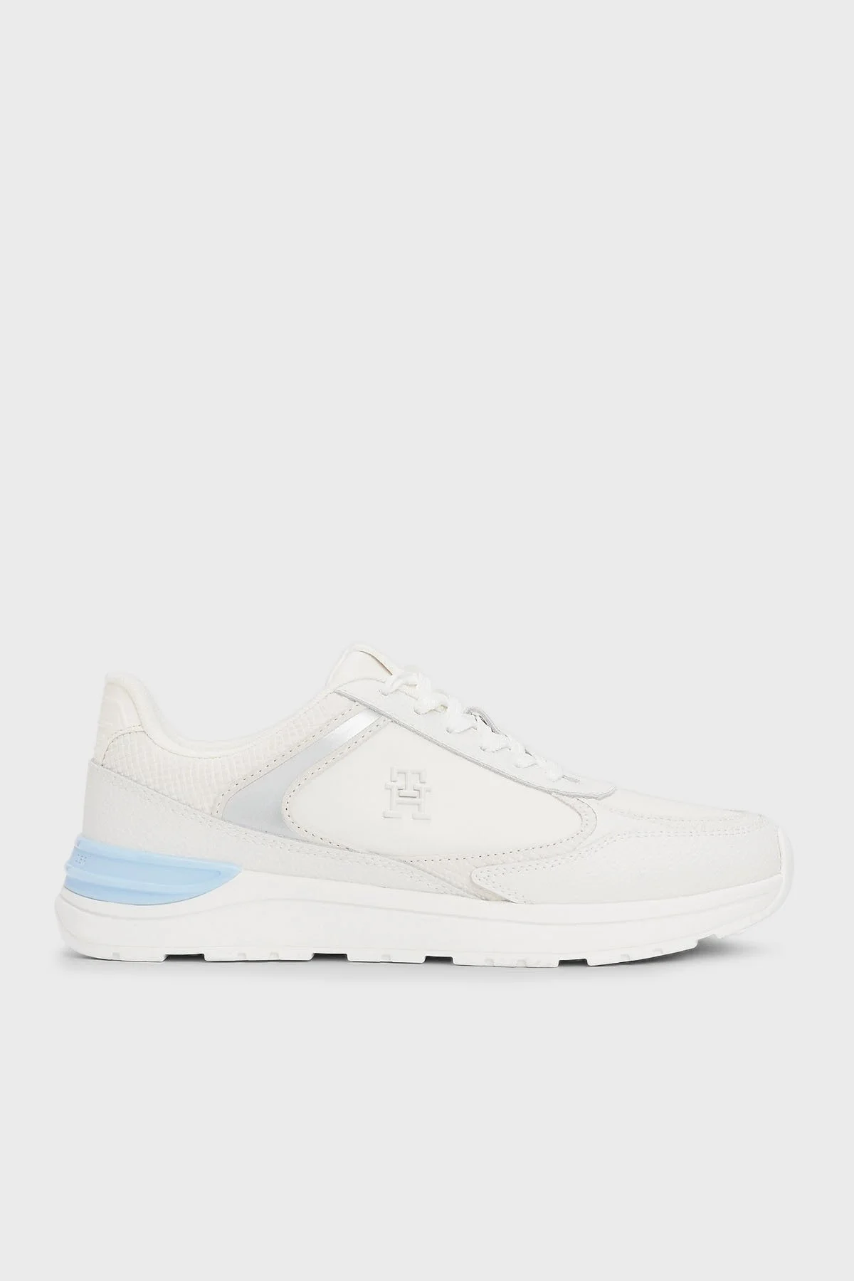 Tommy Hilfiger % 100 Deri Logolu Sneaker Kadın Ayakkabı FW0FW08472 0LH EKRU-MAVİ - 1