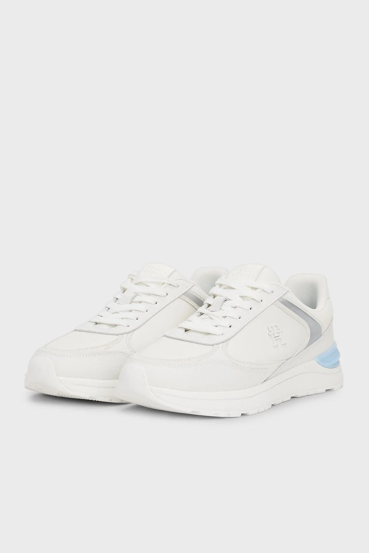 Tommy Hilfiger % 100 Deri Logolu Sneaker Kadın Ayakkabı FW0FW08472 0LH EKRU-MAVİ - 4