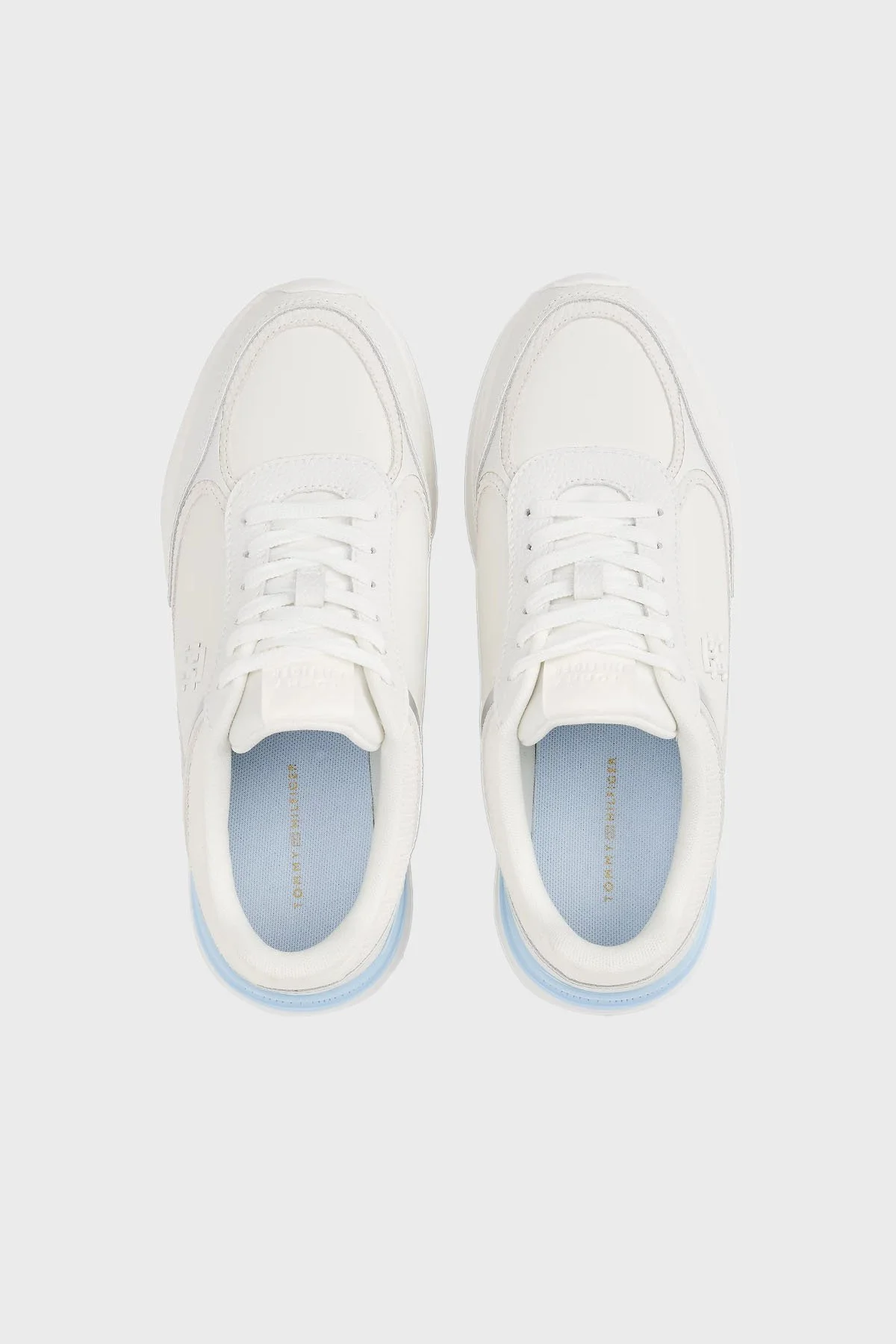 Tommy Hilfiger % 100 Deri Logolu Sneaker Kadın Ayakkabı FW0FW08472 0LH EKRU-MAVİ - 5