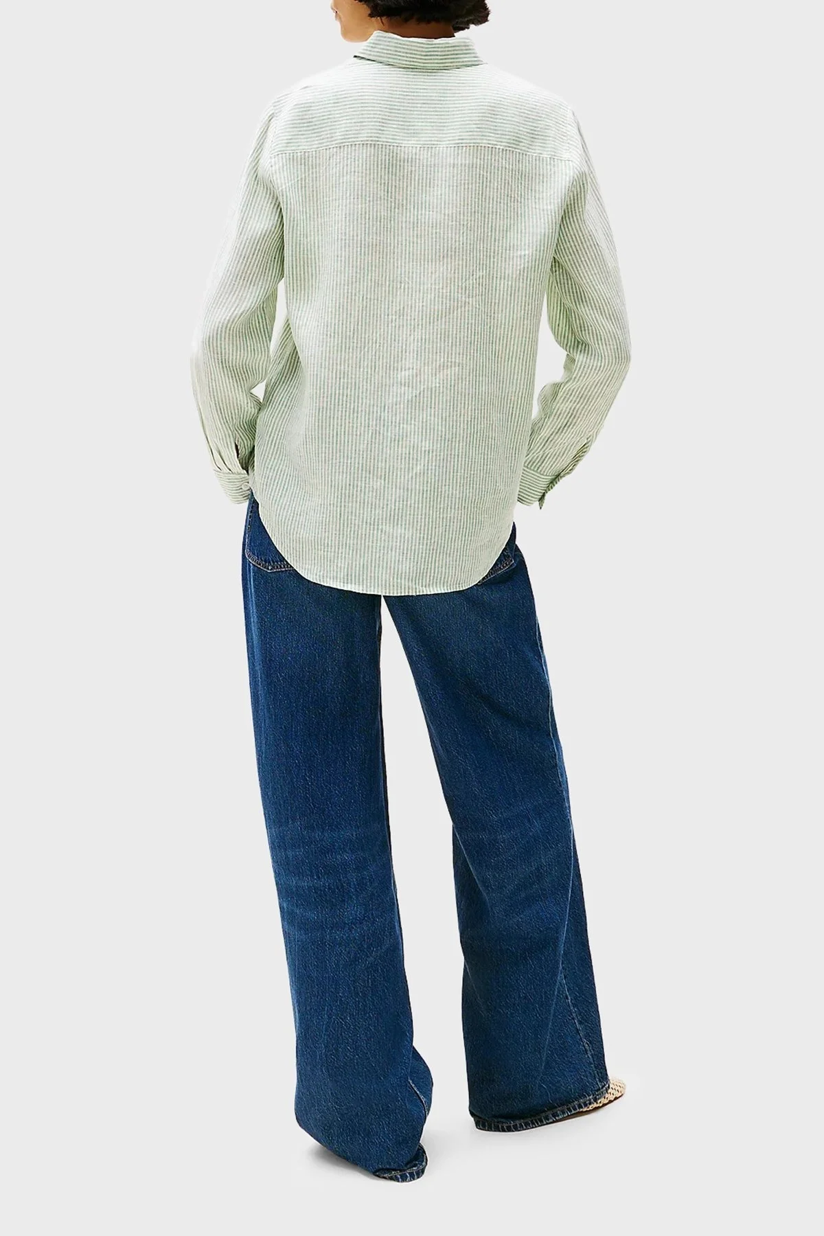 Tommy Hilfiger % 100 Keten Regular Fit Düz Yaka Bayan Gömlek WW0WW44679 0CF AÇIK YEŞİL - 8