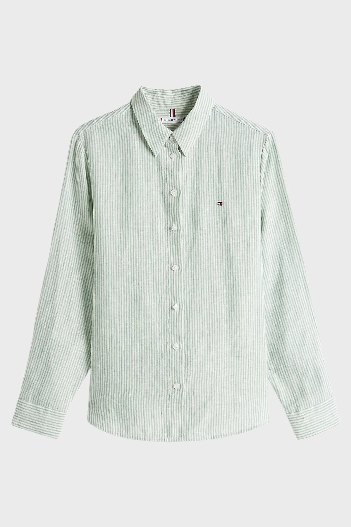 Tommy Hilfiger % 100 Keten Regular Fit Düz Yaka Bayan Gömlek WW0WW44679 0CF AÇIK YEŞİL - 10
