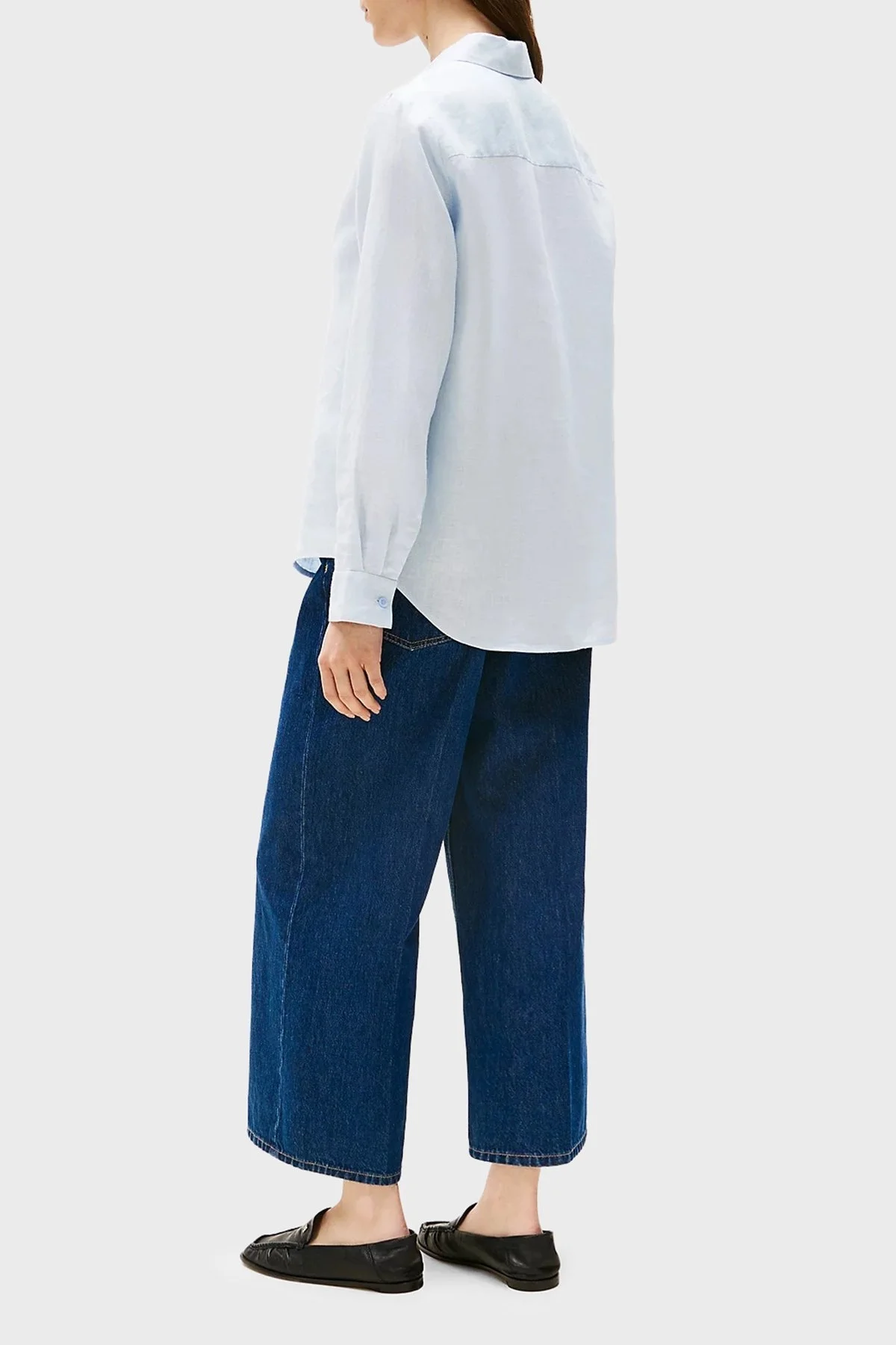 Tommy Hilfiger % 100 Keten Regular Fit Düz Yaka Bayan Gömlek WW0WW44679 C1O AÇIK MAVİ - 7