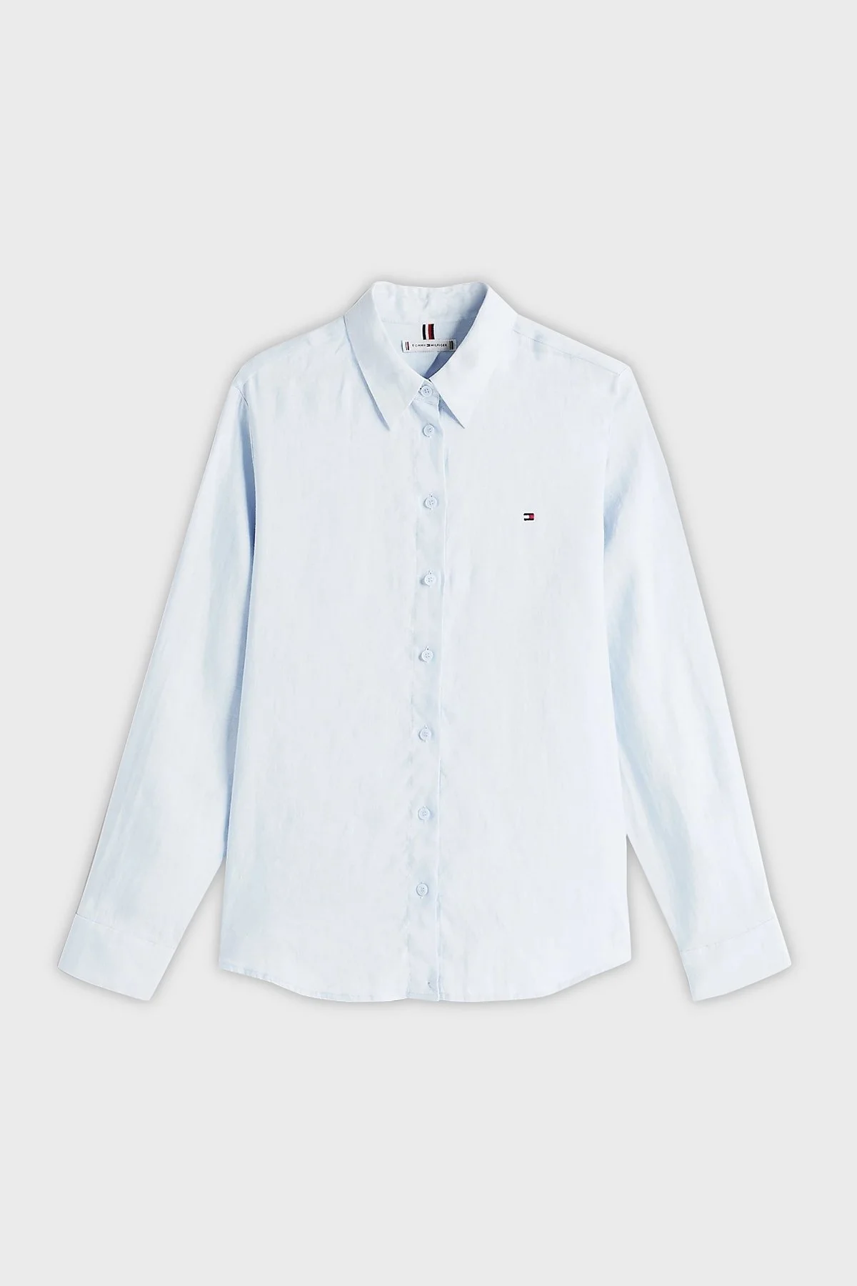 Tommy Hilfiger % 100 Keten Regular Fit Düz Yaka Bayan Gömlek WW0WW44679 C1O AÇIK MAVİ - 8