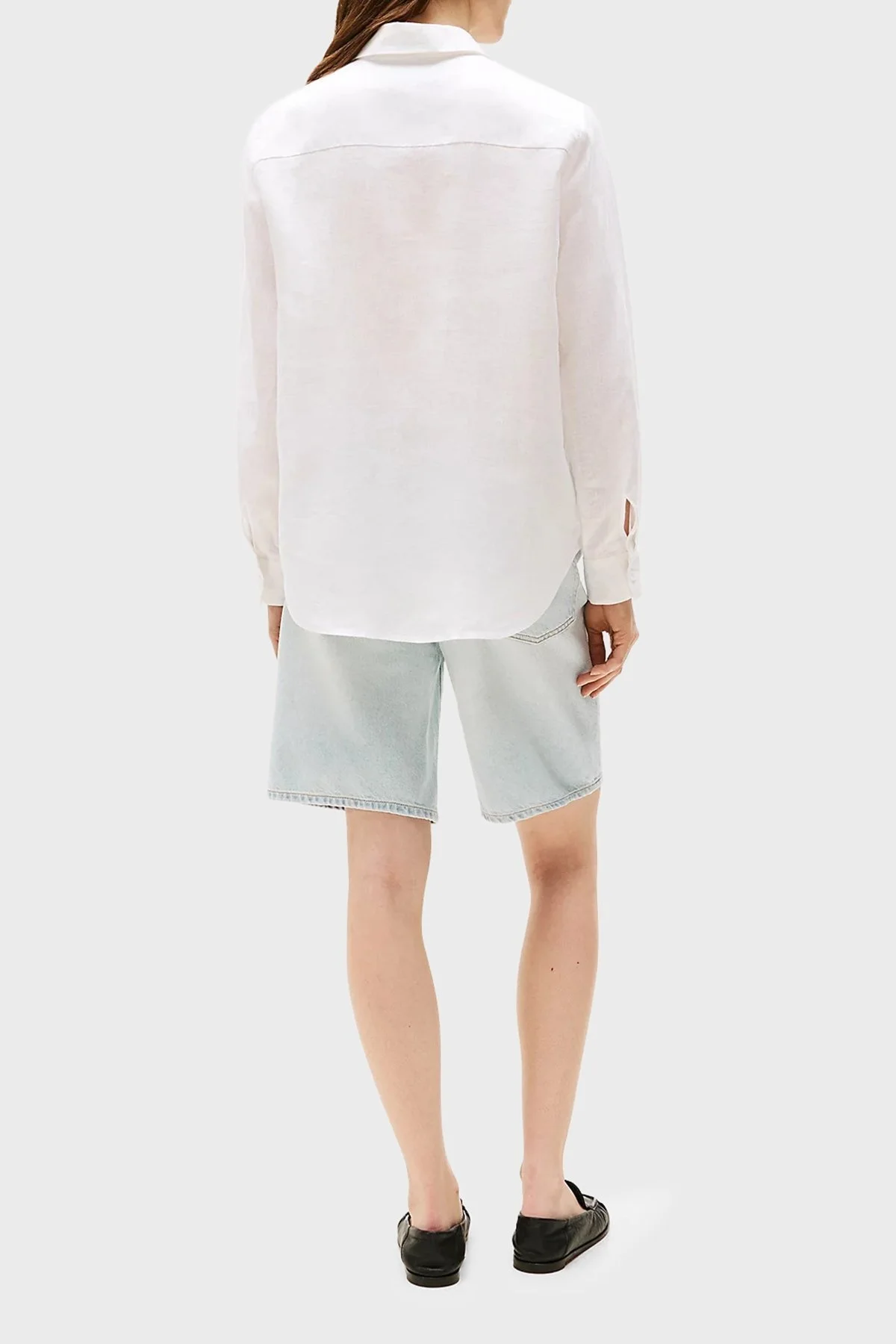 Tommy Hilfiger % 100 Keten Regular Fit Düz Yaka Bayan Gömlek WW0WW44679 YCF BEYAZ - 8