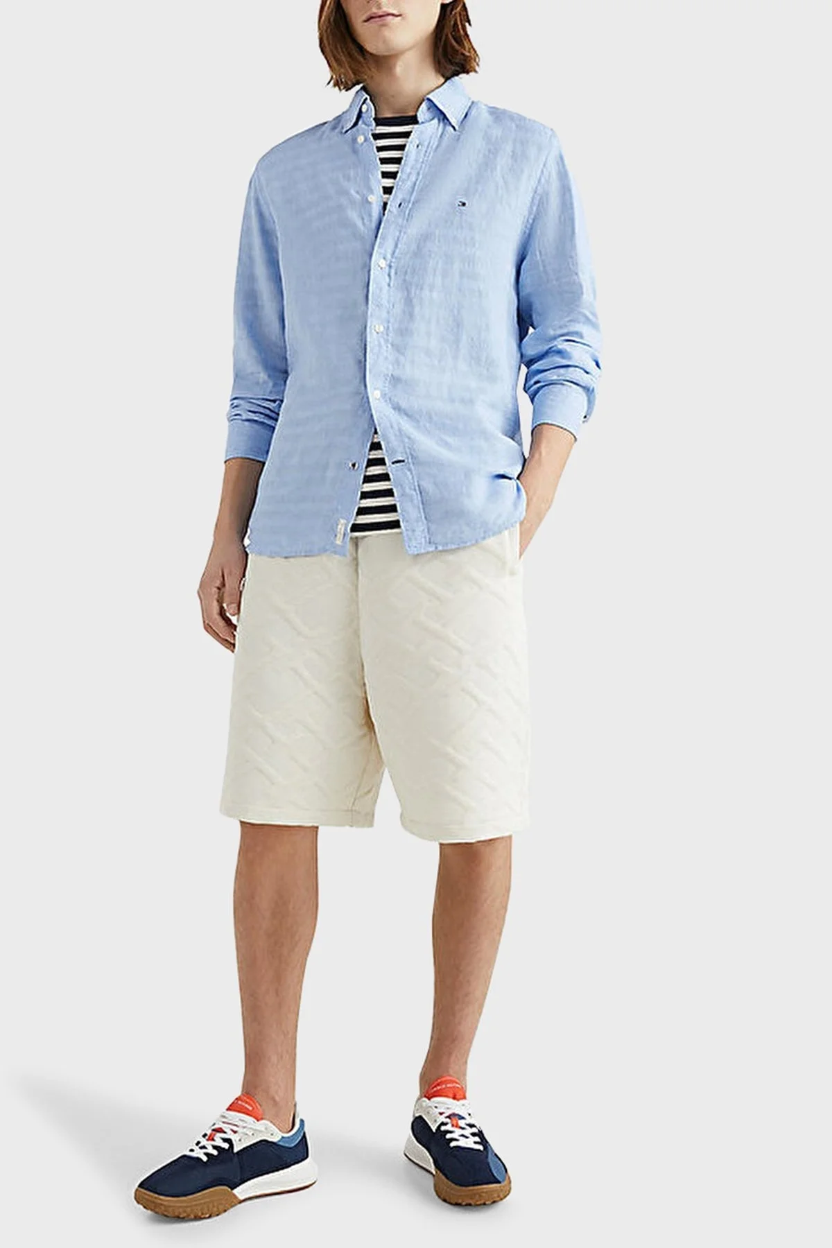 Tommy Hilfiger % 100 Keten Regular Fit Erkek Gömlek MW0MW30897 C1Z MAVİ - 2