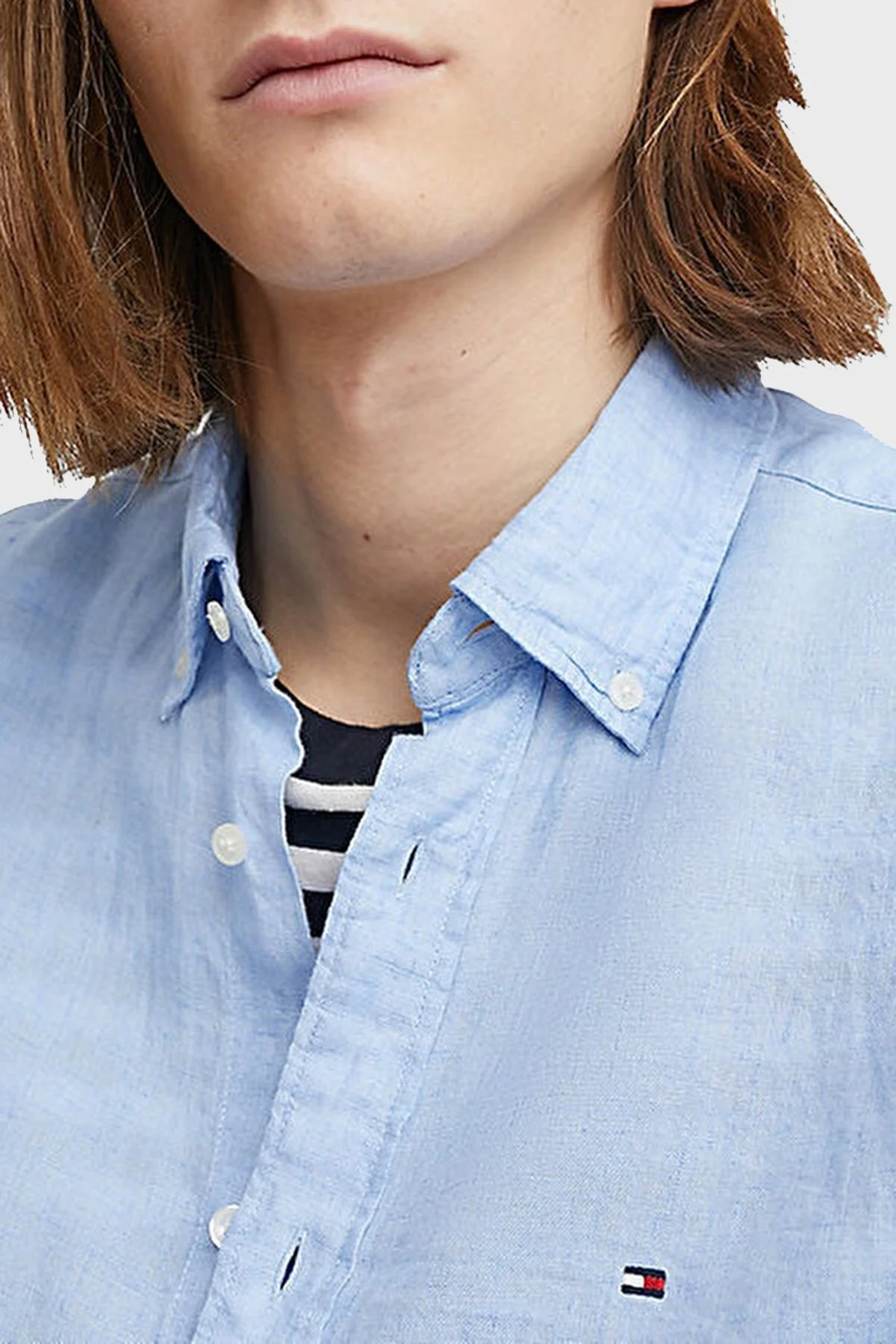 Tommy Hilfiger % 100 Keten Regular Fit Erkek Gömlek MW0MW30897 C1Z MAVİ - 4