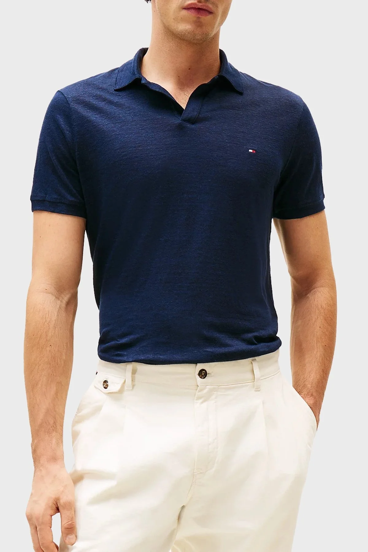 Tommy Hilfiger % 100 Keten Regular Fit Erkek Polo Yaka T Shirt MW0MW38476 DW5 LACİVERT - 6