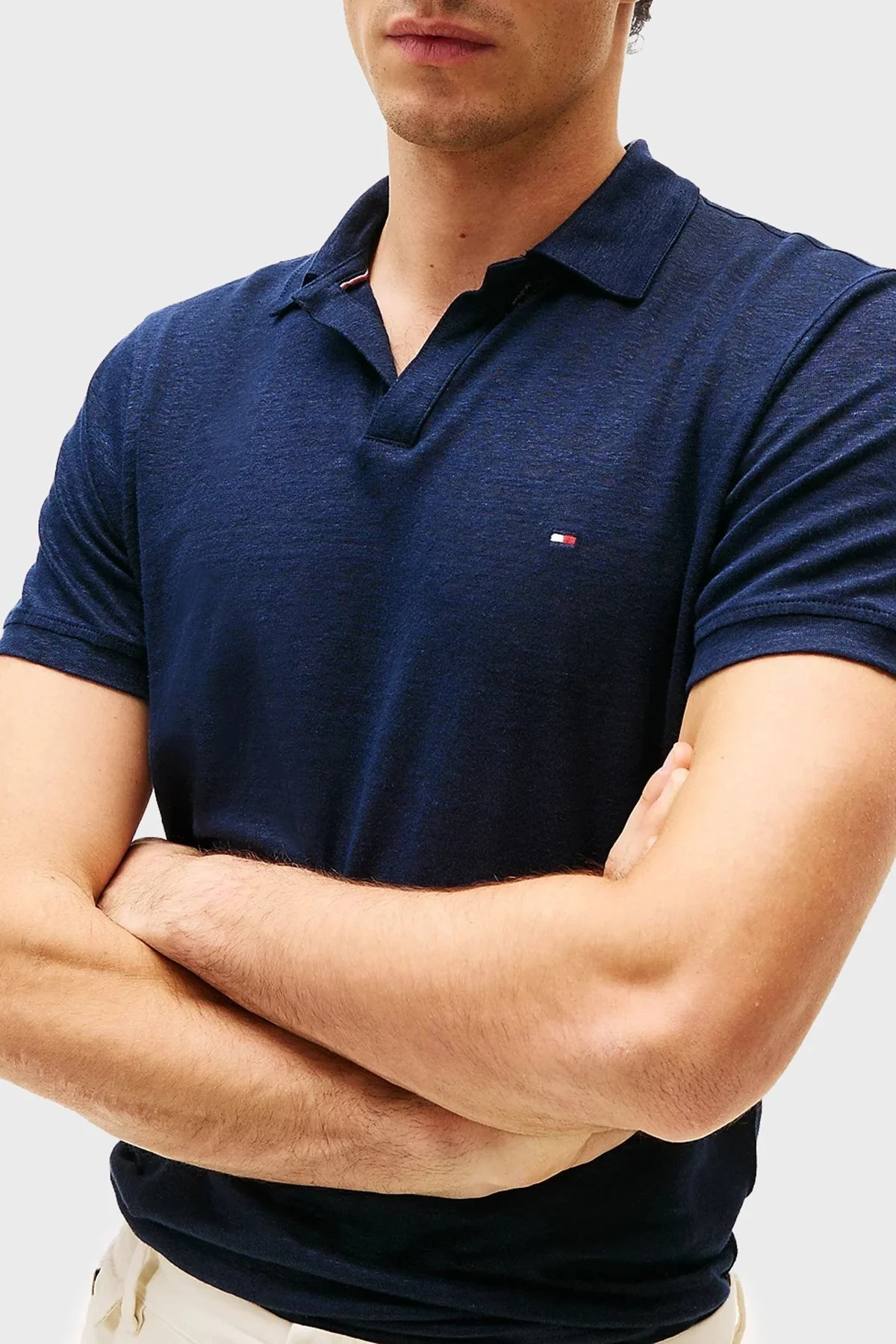 Tommy Hilfiger % 100 Keten Regular Fit Erkek Polo Yaka T Shirt MW0MW38476 DW5 LACİVERT - 9