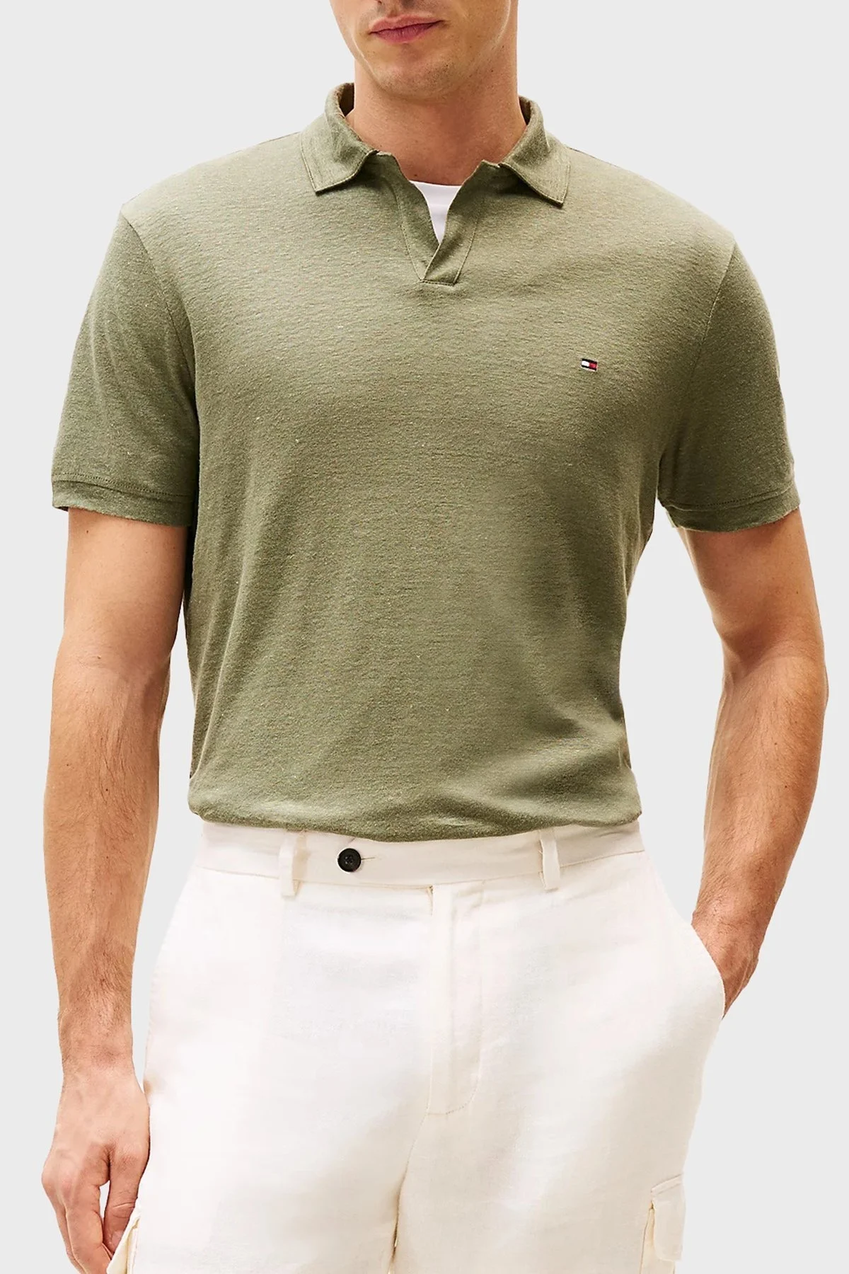 Tommy Hilfiger % 100 Keten Regular Fit Erkek Polo Yaka T Shirt MW0MW38476 PLI YEŞİL - 6