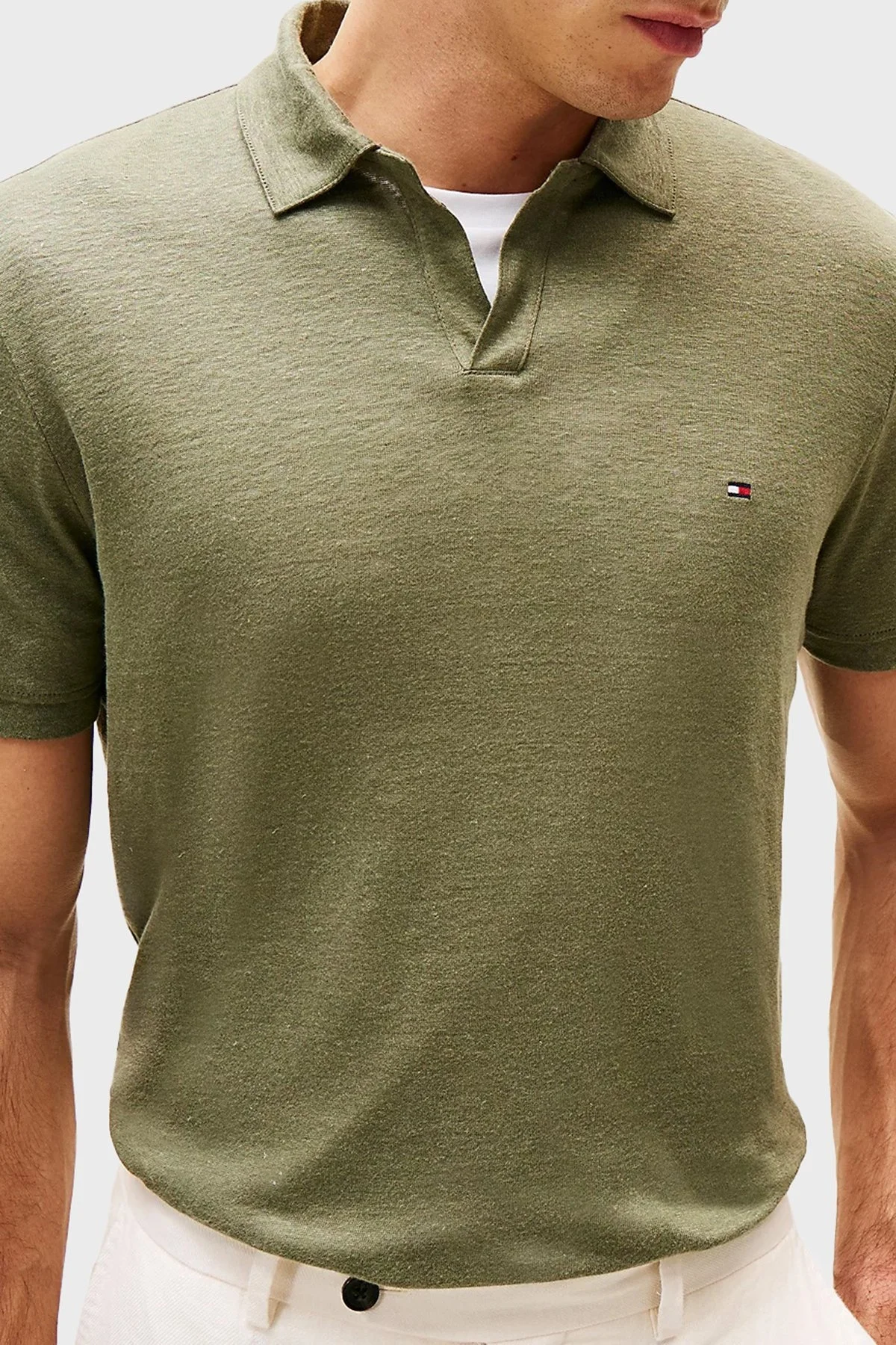 Tommy Hilfiger % 100 Keten Regular Fit Erkek Polo Yaka T Shirt MW0MW38476 PLI YEŞİL - 9
