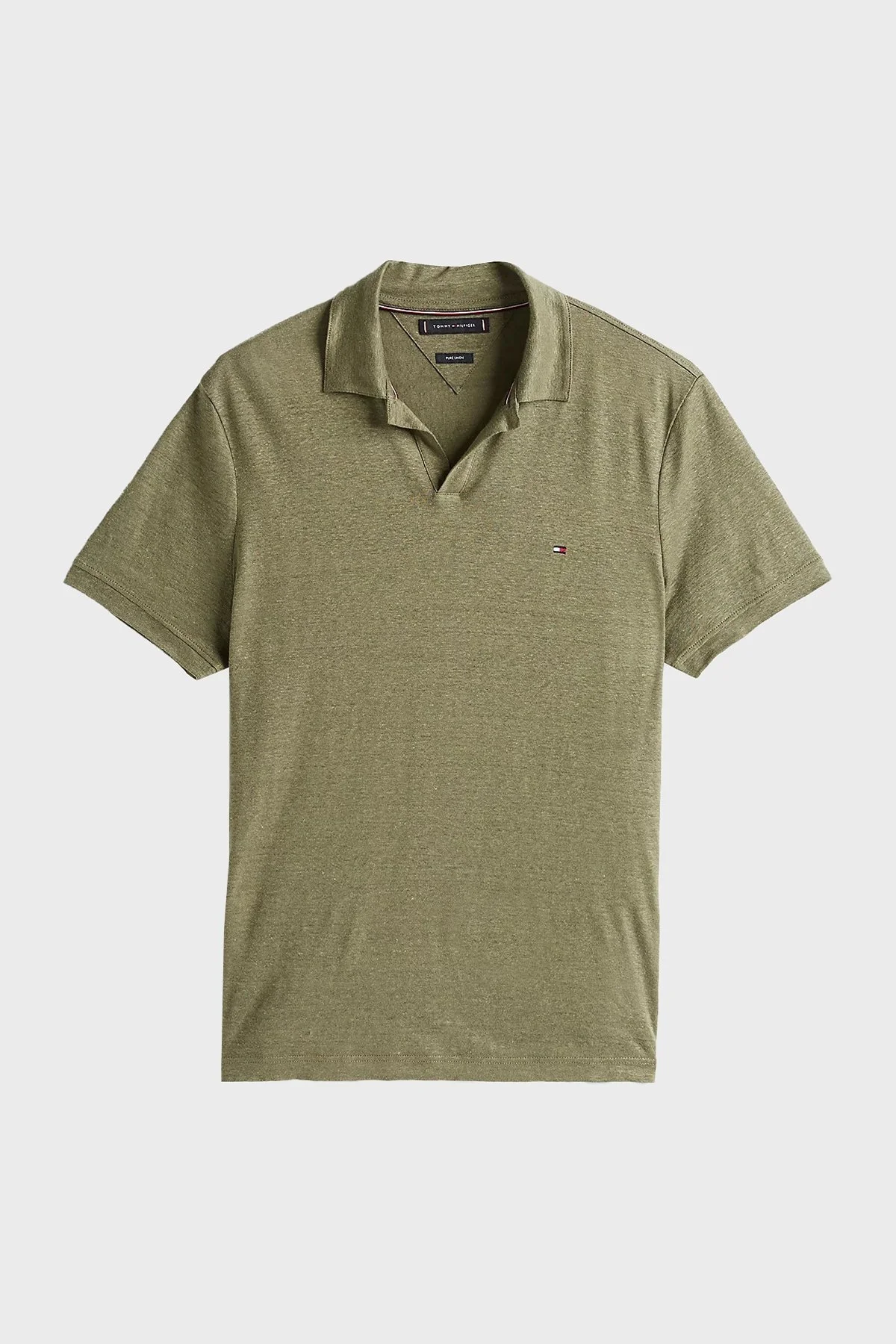 Tommy Hilfiger % 100 Keten Regular Fit Erkek Polo Yaka T Shirt MW0MW38476 PLI YEŞİL - 10