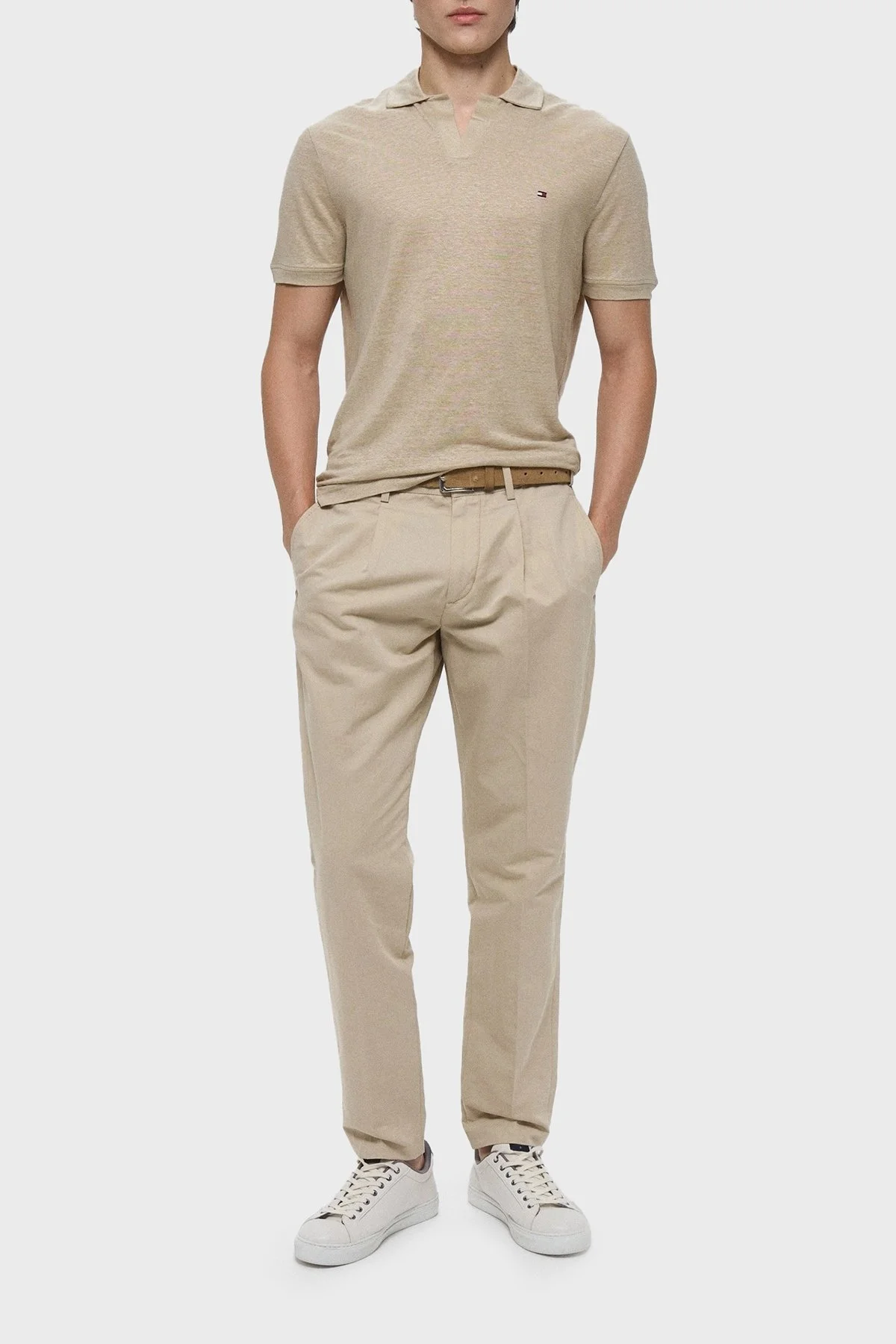 Tommy Hilfiger % 100 Keten Regular Fit Erkek Polo Yaka T Shirt MW0MW38476 RBT KUM - 6