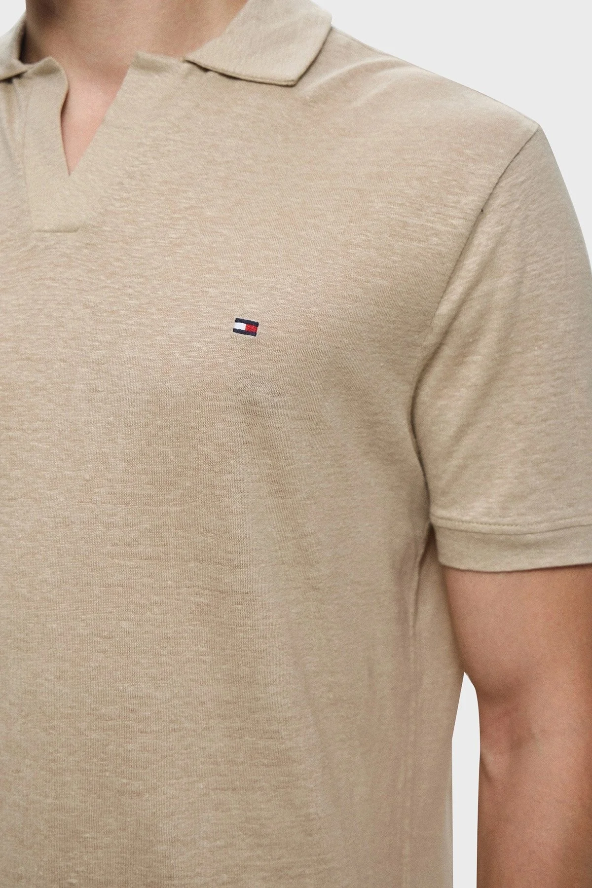 Tommy Hilfiger % 100 Keten Regular Fit Erkek Polo Yaka T Shirt MW0MW38476 RBT KUM - 8
