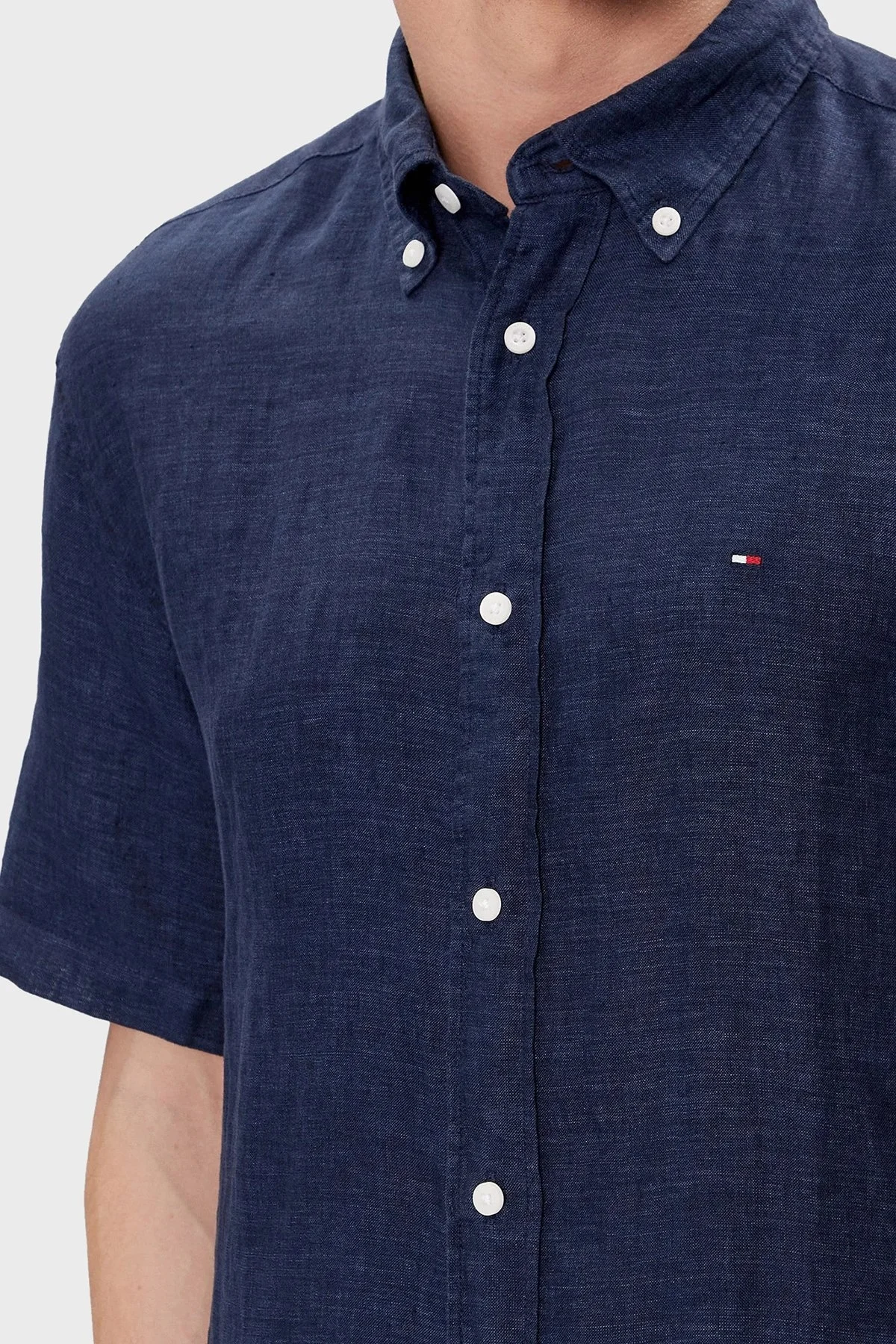 Tommy Hilfiger % 100 Keten Regular Fit Kısa Kollu Erkek Gömlek MW0MW35207 DCC LACİVERT - 9